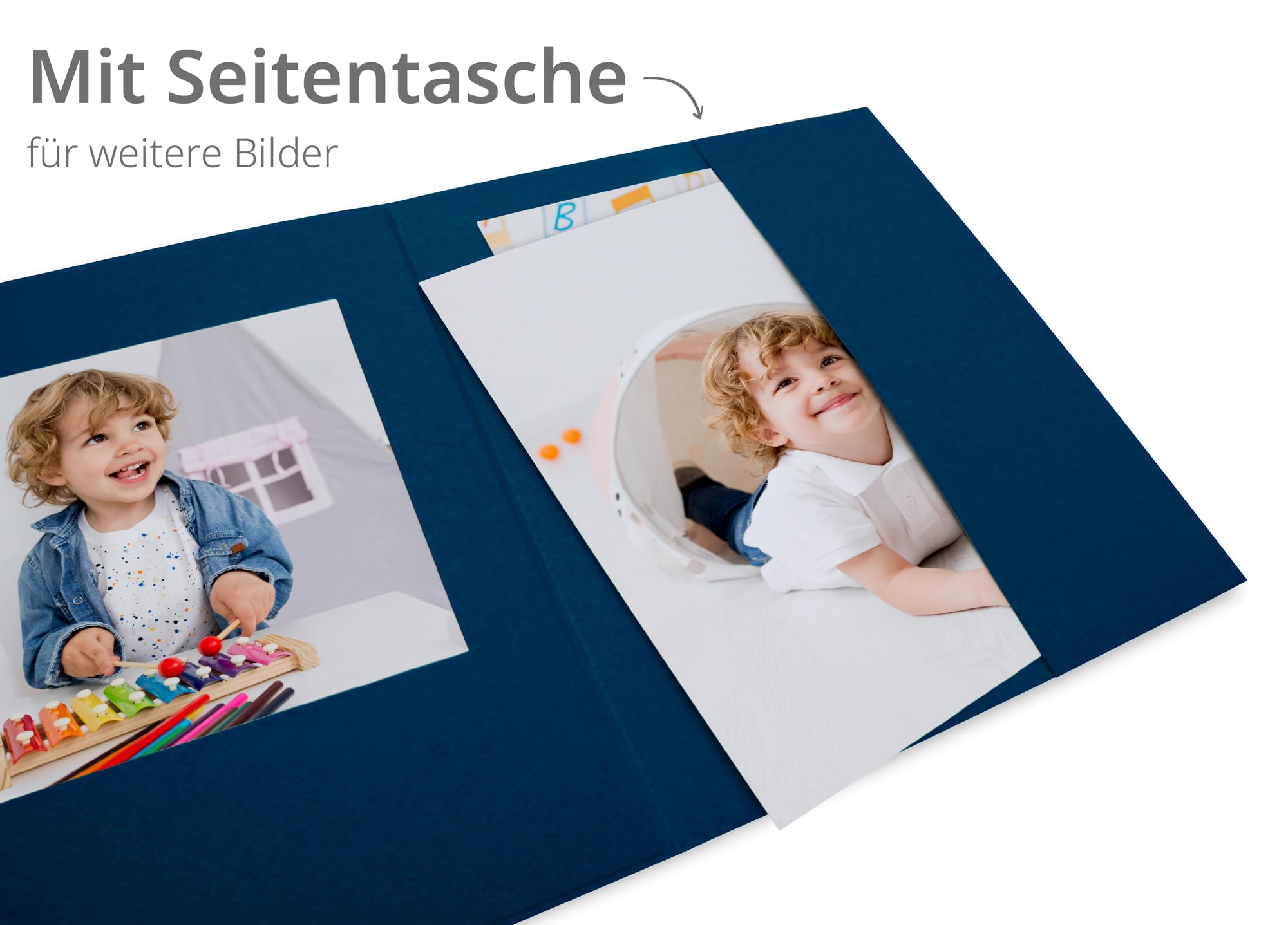 25 Fotomappen für Fotografen – 3-teilig, für Bilder im Format 13x18 cm – Hochwertiger Karton, 270 g/m², ideal für Hochformat & Querformat – Einsteck-Langtasche inklusive (Blau)