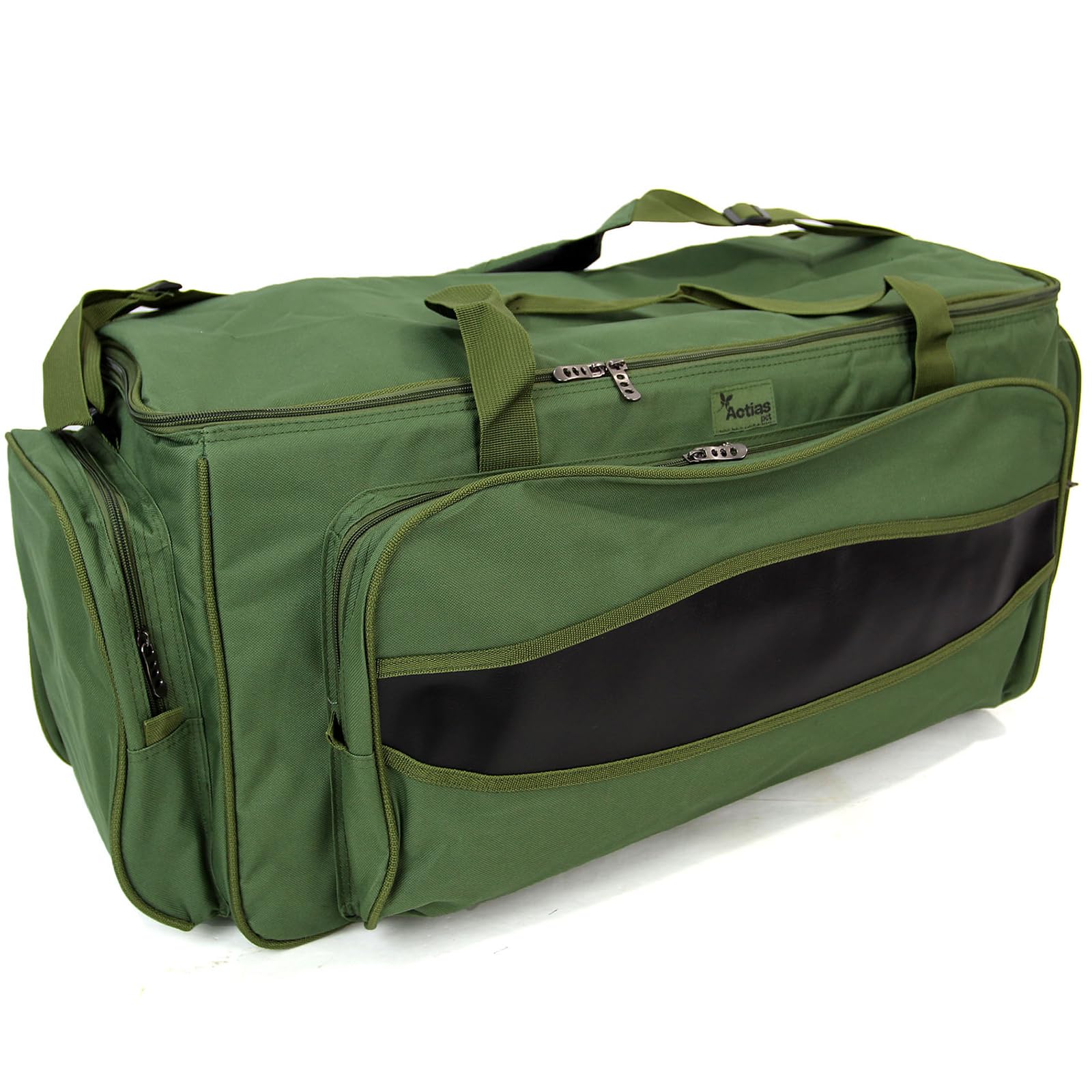 Actiaspet XXL Insulated Carp Fishing Tackle Bag Large Green Padded Carryall with Shoulder Strap & Pockets, 83cm x 35cm x 35cm