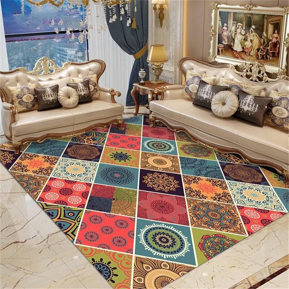 Tapis salon grande taille 160x230cm rouge à motif diamant