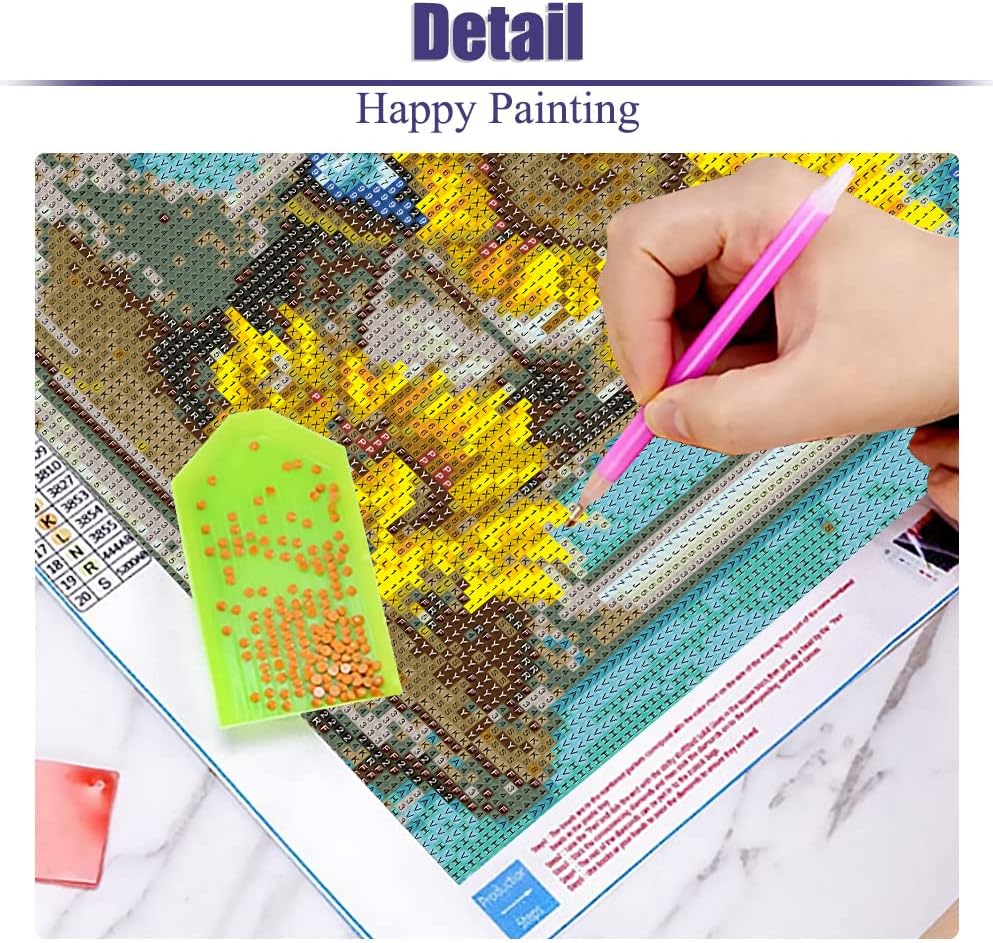 Miniatura 6 de Kits de pintura de diamante de girasol para adultos, kits de pintura de diamante 5D por números para adultos y niños, puntos de diamante, arte de