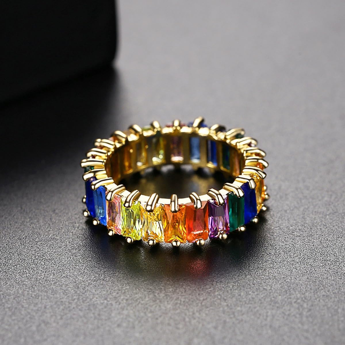 Colorful Rectangle Moissanite Eternity Band in 14K Gold for Women, Ideal for Birthday and Engagement Celebrations, Size 6-9 - Image 5