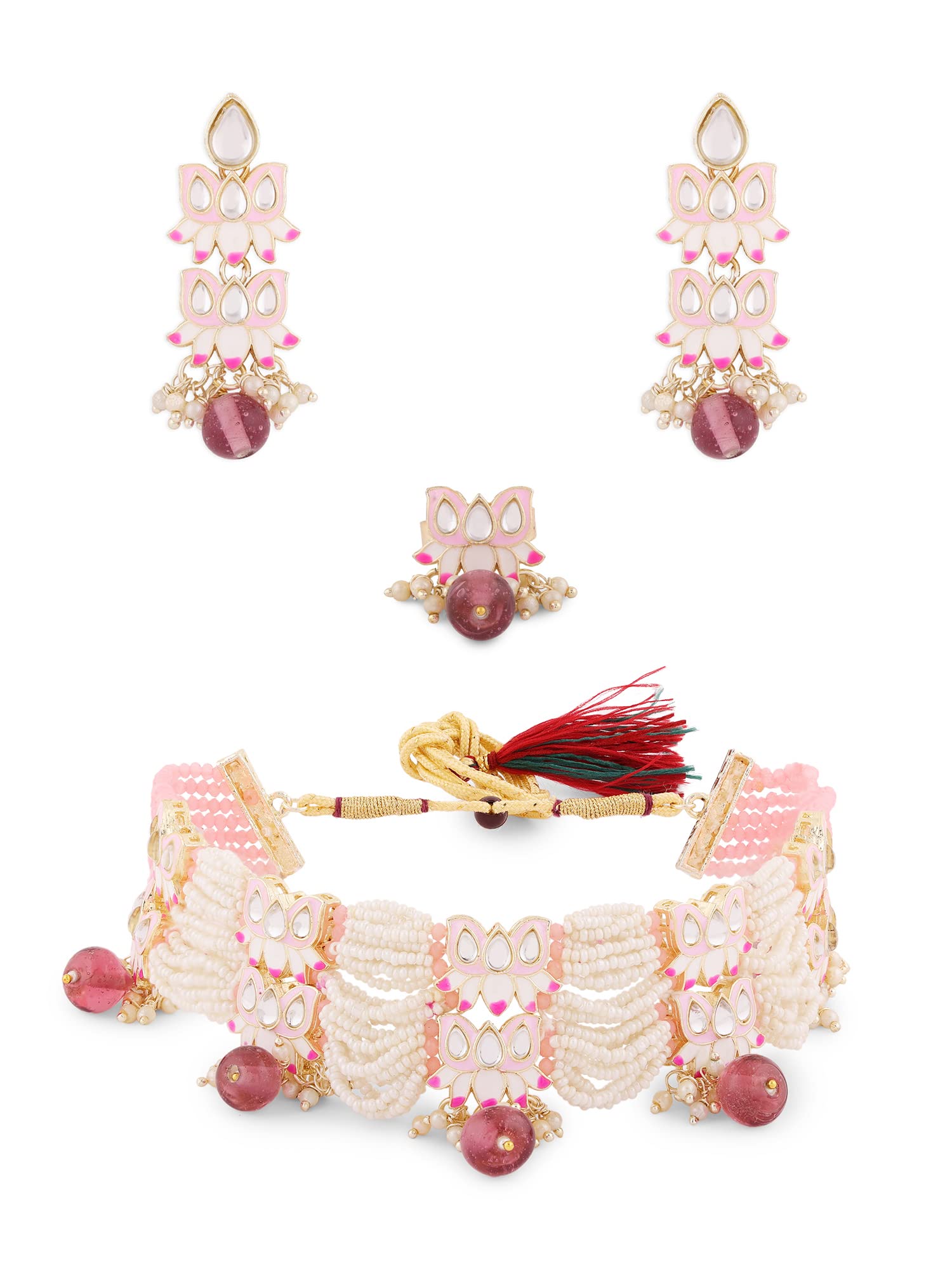 ZAVERI PEARLS Pink & White Meenakari Lotus Design Multistrand For Women-ZPFK14693 (B0BCGVTL86) Amazon Price History, Amazon Price Tracker