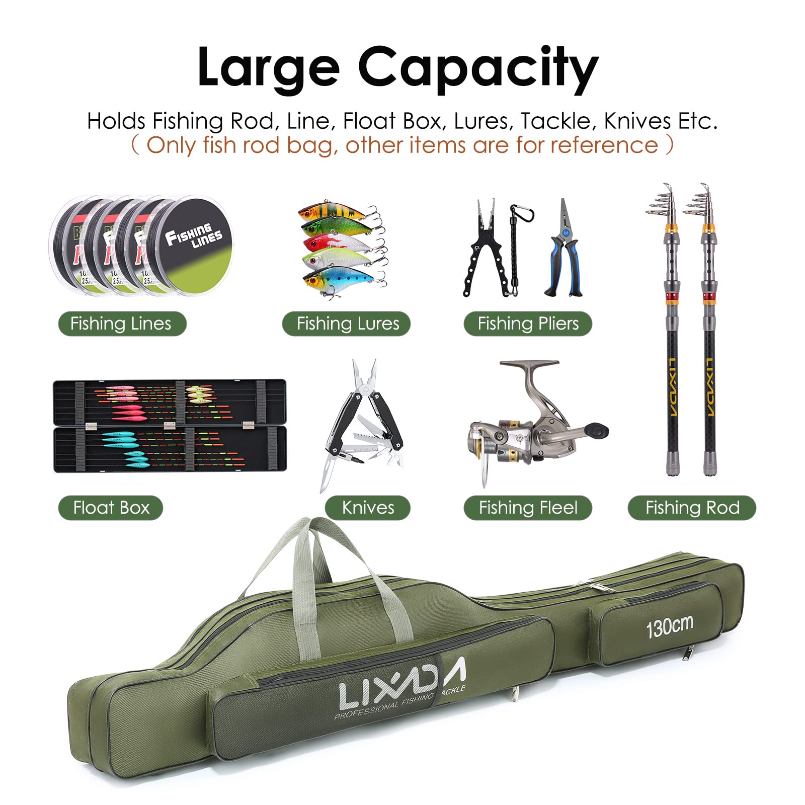 lixada Angel Carrier - Custodia per attrezzi da pesca, 100 cm/130 cm/150 cm, Verde (Army Green), 130cm, Portatile