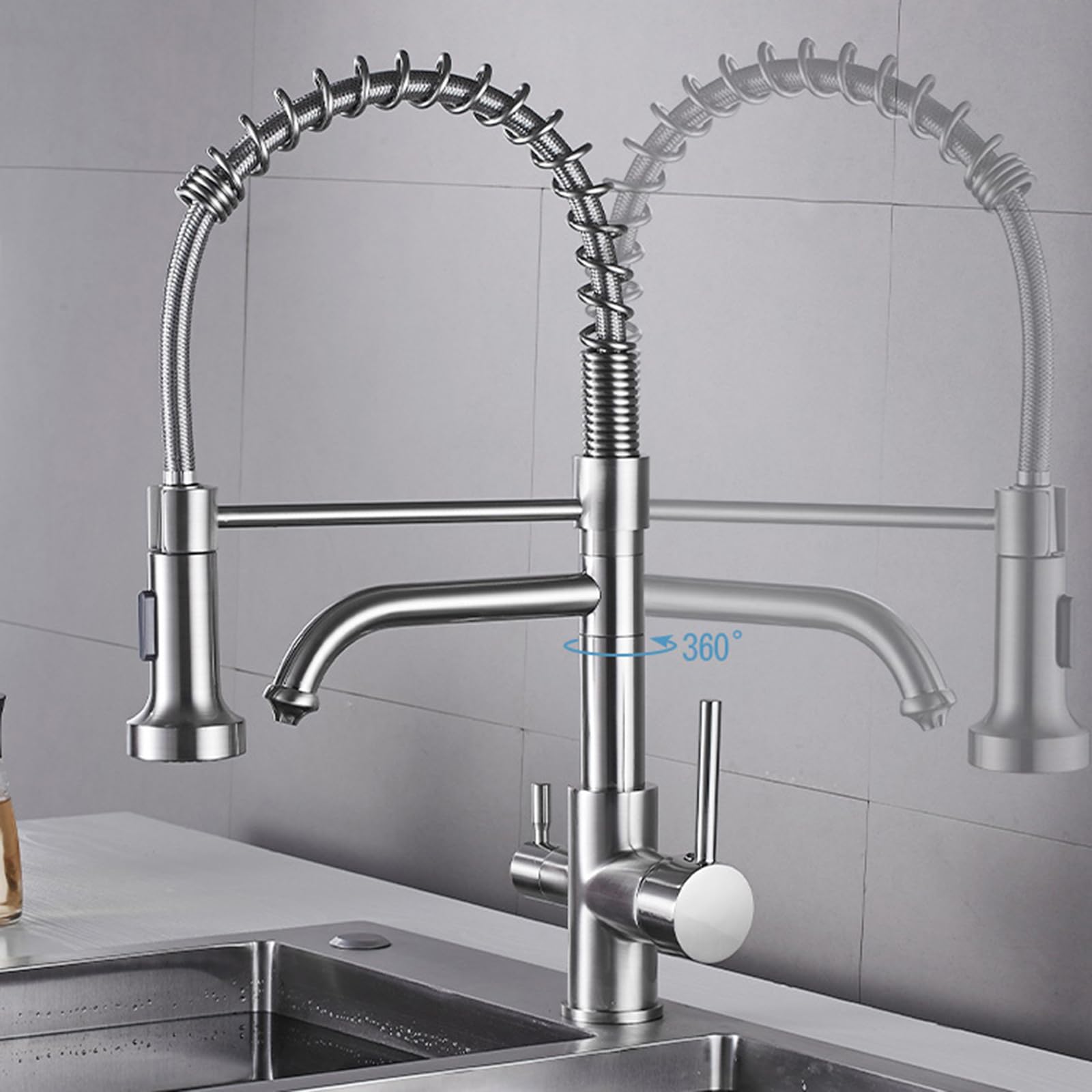 XJTNLB Robinet De Cuisine à 3 Voies Avec Douchette Noir Robinet