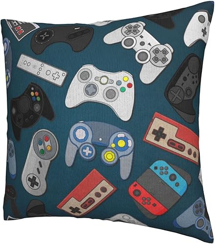 Miniatura 10 de Oplp Juego de 2 fundas de almohada cuadradas para control de videojuegos con fondo negro, para dormitorio, sofá, silla, decoración de 18 x 18