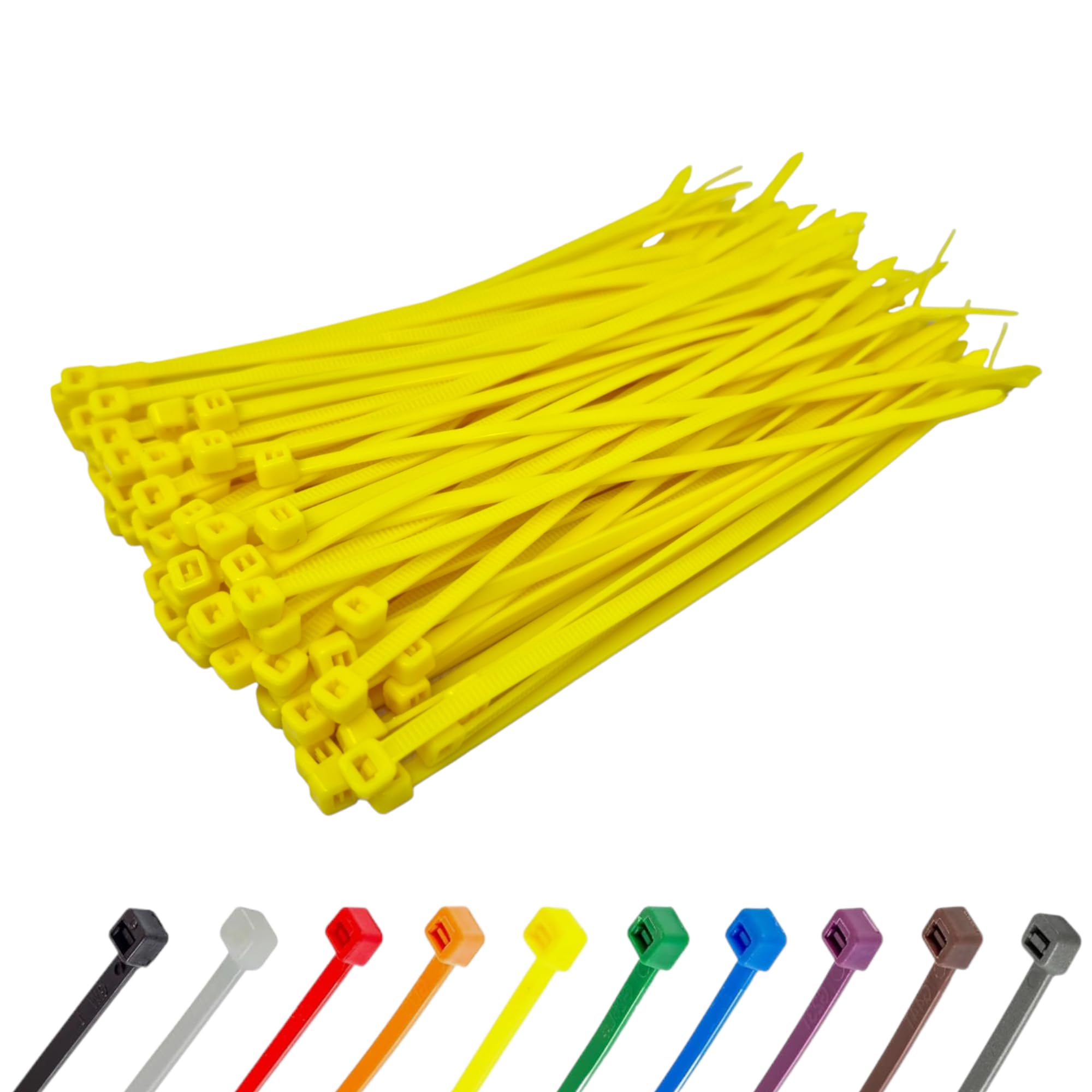 Yellow Cable Ties (1000 Pack - 200mm x 4.8mm) Nylon Zip Ties Plastic Tie Wraps for Office Cable Tidy Garden DIY