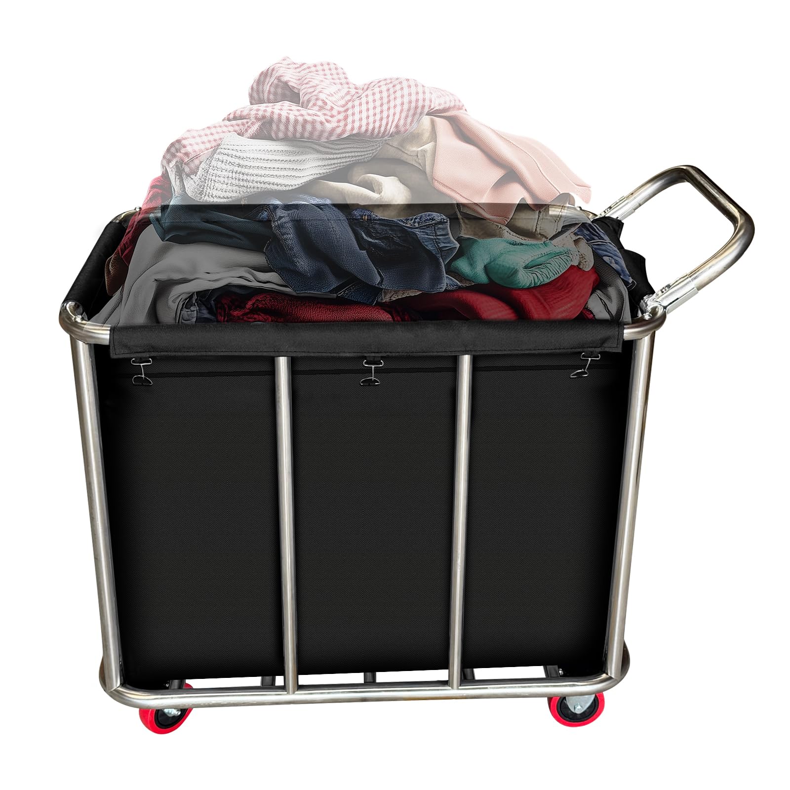 Chariot à linge industriel à roulettes, chariot à linge commercial robuste en acier inoxydable 460L, avec sac de doublure amovible, trieur de grande capacité pour une utilisation en usine et en hôtel