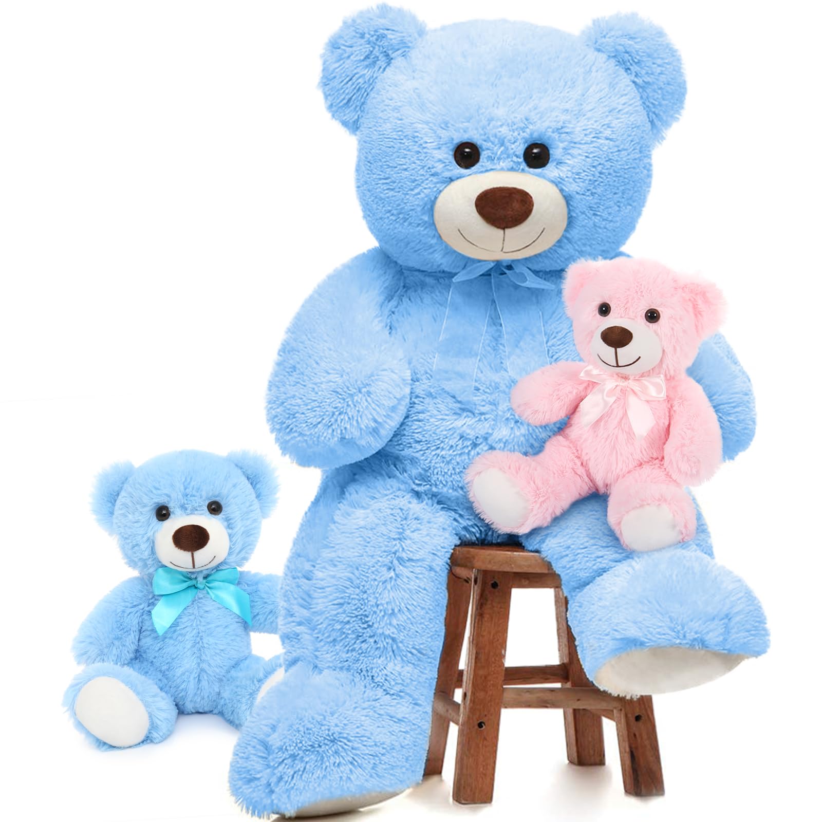 MorisMosGiant Teddy Bears, 36inch Large Mommy Bear with 2 Babies Stuffed Animals for Baby Shower, Big Bear Plush for Kids, Blue