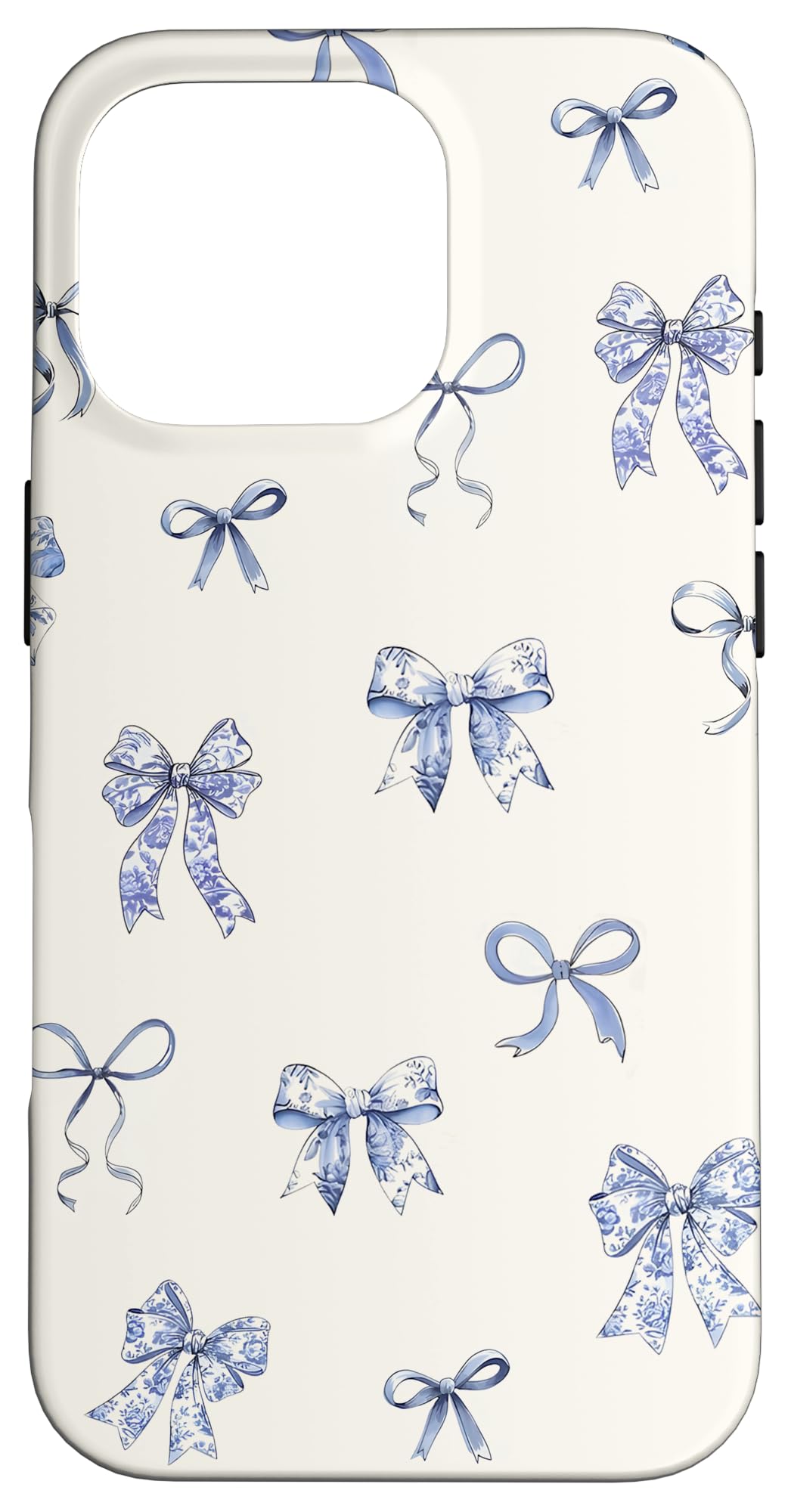 Blue and White Toile Coquette Ribbon Bows Flower Case for iPhone 16 Pro