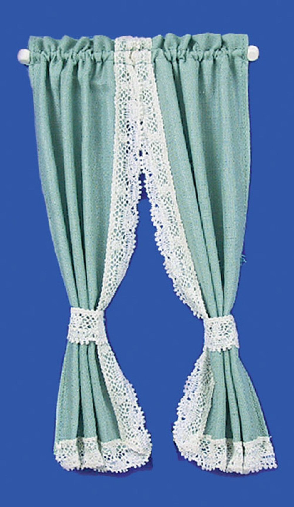 Melody Jane 1:12 Scale Dollhouse Miniature - Green Curtains On Rail, Window Drapes Accessory