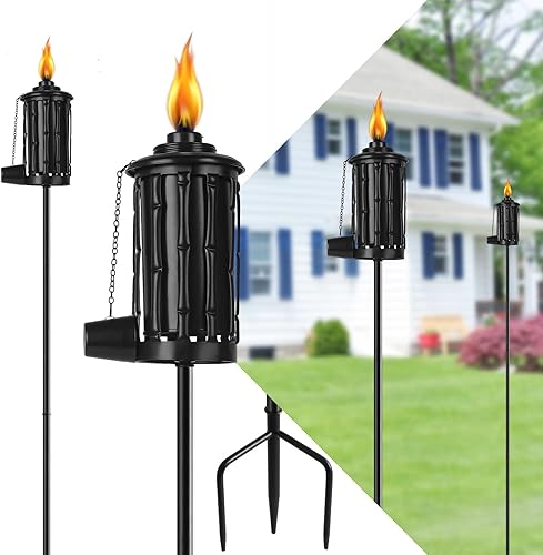 Home Garden - Juego de 4 antorchas de metal de 16 onzas para exteriores, decoración de jardín, antorchas de citronela mejoradas de 59 pulgadas con