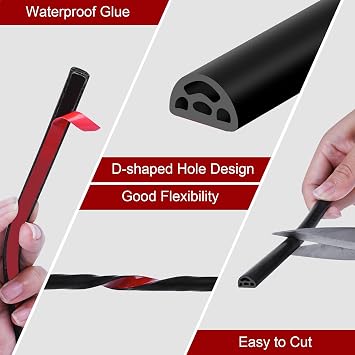 20Ft EPDM Rubber Weather Stripping Door Seal, Self-Adhesive Rubber Window Seal Soundproof Weather Stripping Door Seal Strip for Doors & Windows(Black)