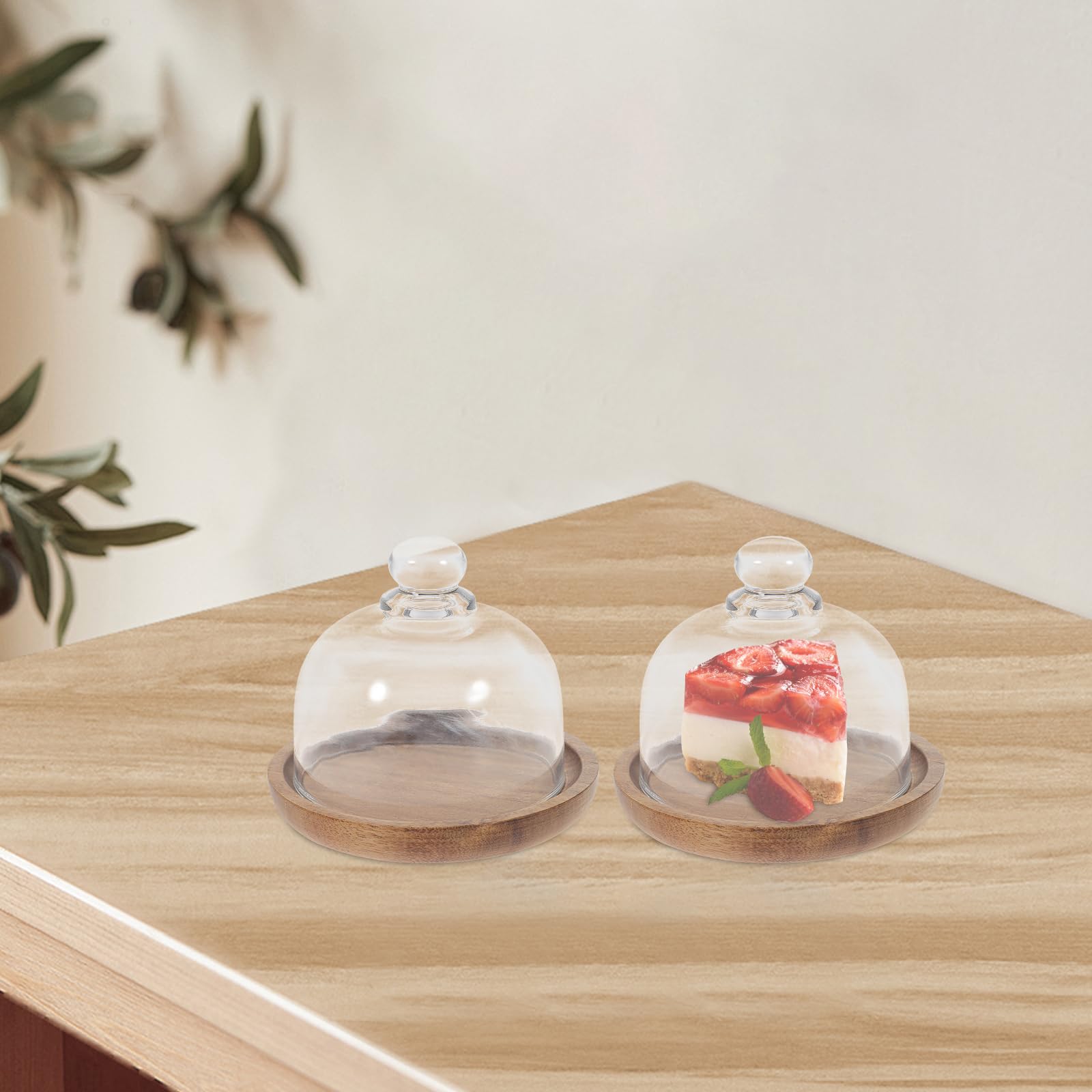 BESTonZON Cloche en Verre avec Assiette,Mini Support à gâteau avec Cloche en Verre,pour Dessert, Fruits, Cupcake,Artisanat,Micro Paysage,e en,pour Restaurant, fête à la Maison（2 Jeux）