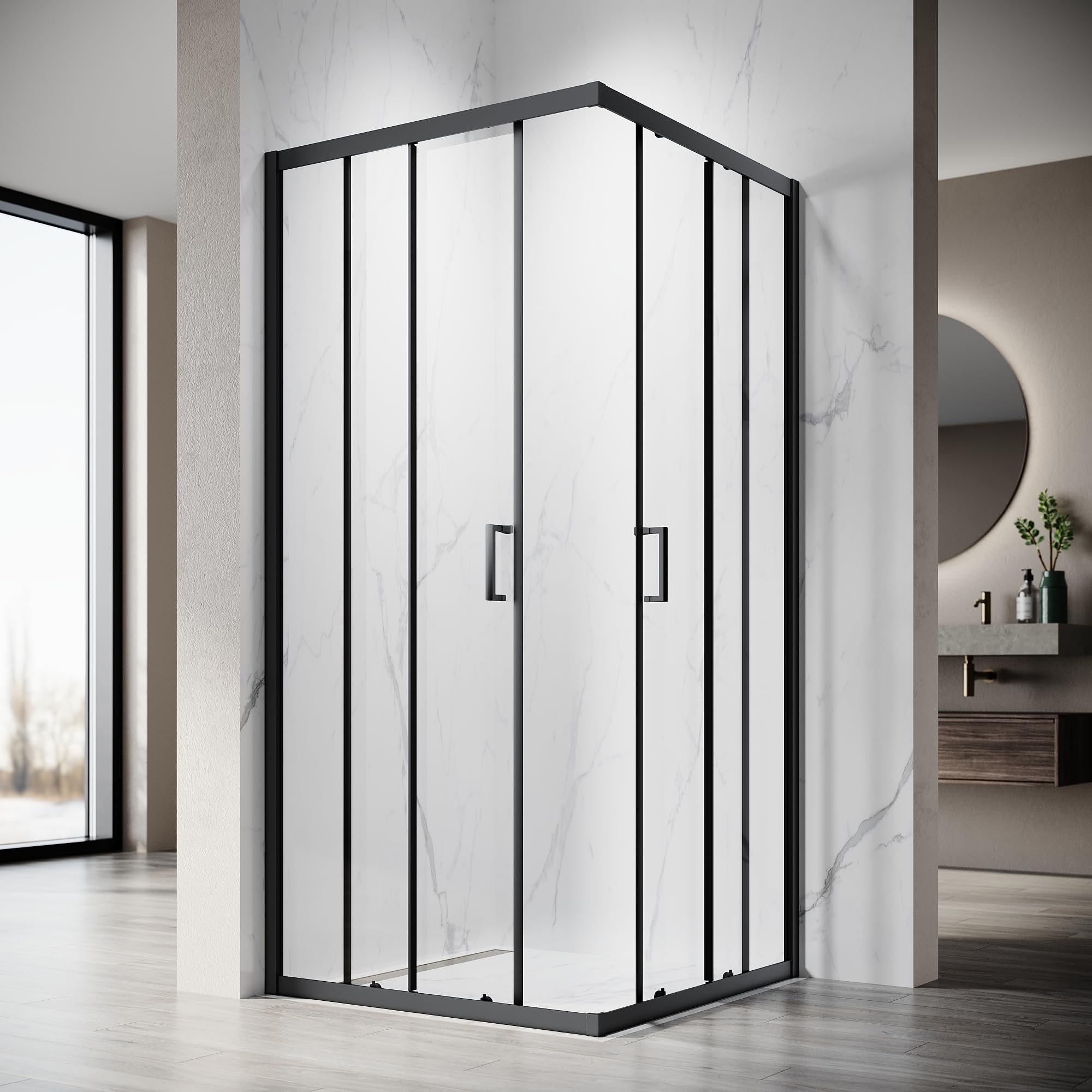 Porte coulissante de douche 90x90 verre de sécurité ESG cabine d'angle noire