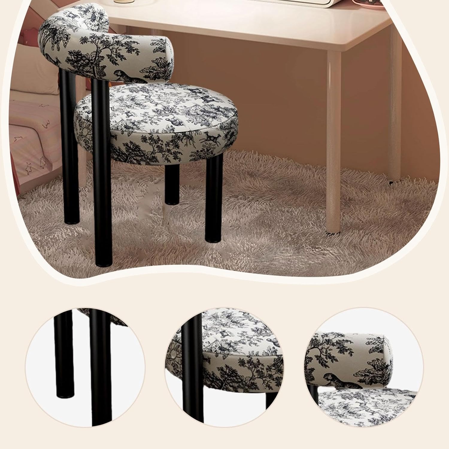 Generic 安定性、多機能、化粧椅子。寝室、リビングルーム、寮、アパートに最適です。, ブラックレッグ