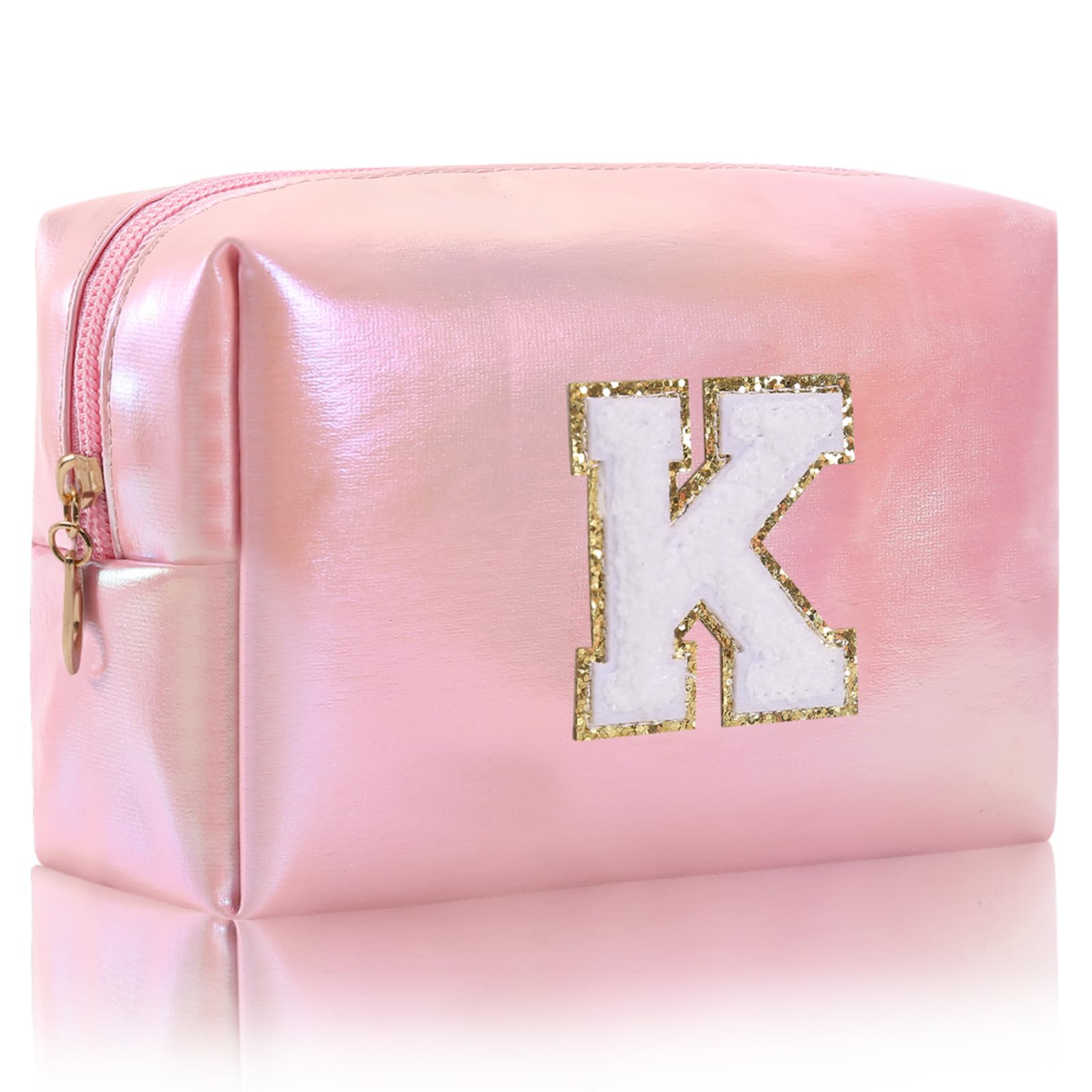 Monogrammed Gift for Women Girls,Personalized Initial Cosmetic Bag Preppy Makeup Bag with Zipper,Cute Makeup Pouch, Waterproof Toiletry Bag,
