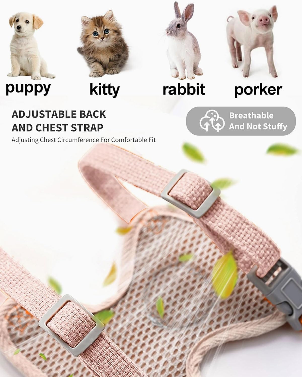 laisse pour lapin accessoires,1pcs Harnais pour petits animaux,harnais pour lapin,colliers et laisses pour Petits Animaux Compagnie,Chat,Hamster,Chiot,petits animaux,réglable,respirant(S)