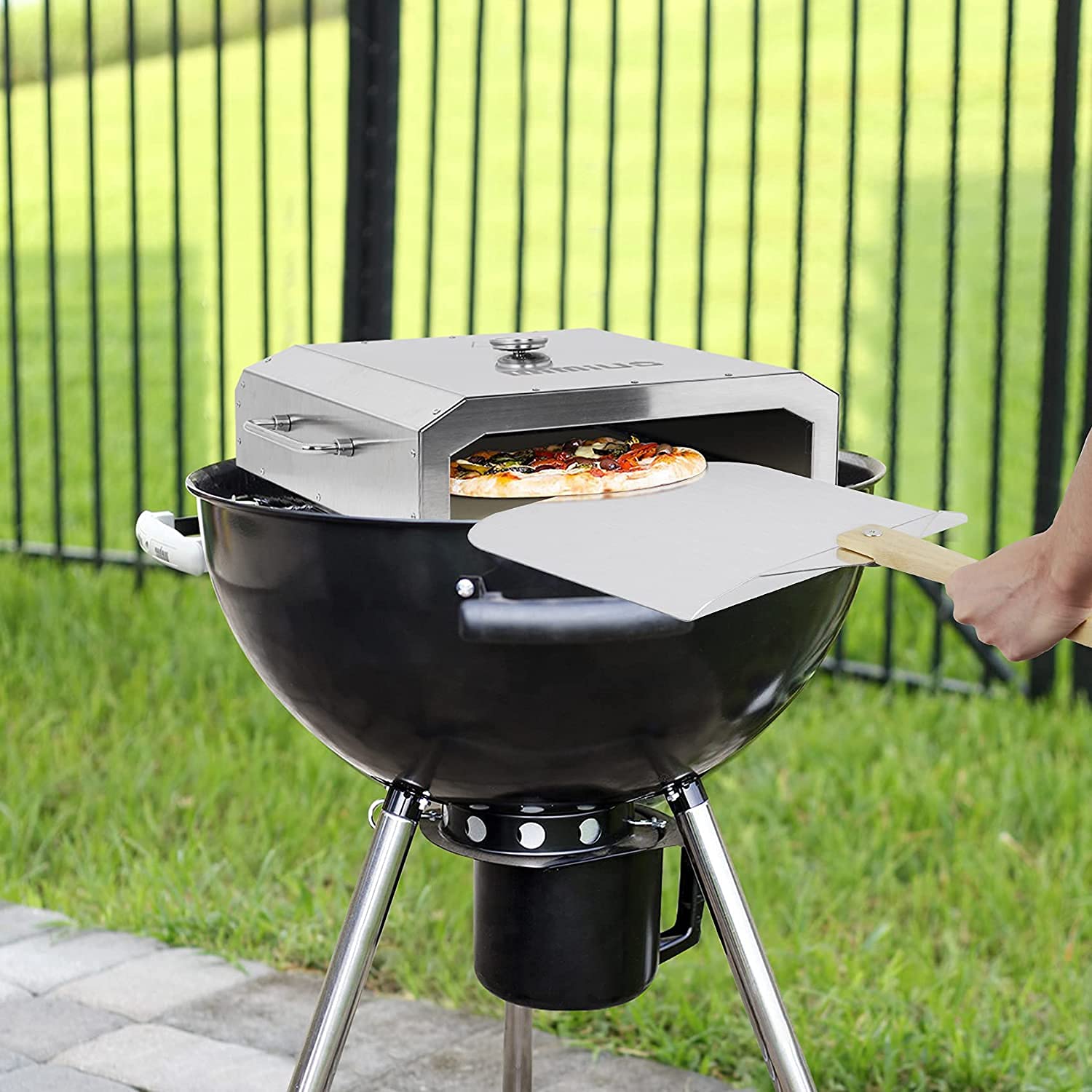 GYMAX Four à Pizza Extérieur Mini - Four Bois Avec Pierre, Pelle, Jambes Pliantes Et Housse Imperméable