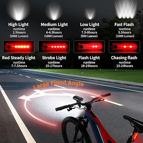 Miniatura 2 de Yosky Luces de bicicleta de 2000 lúmenes para conducción nocturna EVO 6800mAh 6 LED Faros y luces traseras de bicicleta recargable delantera y