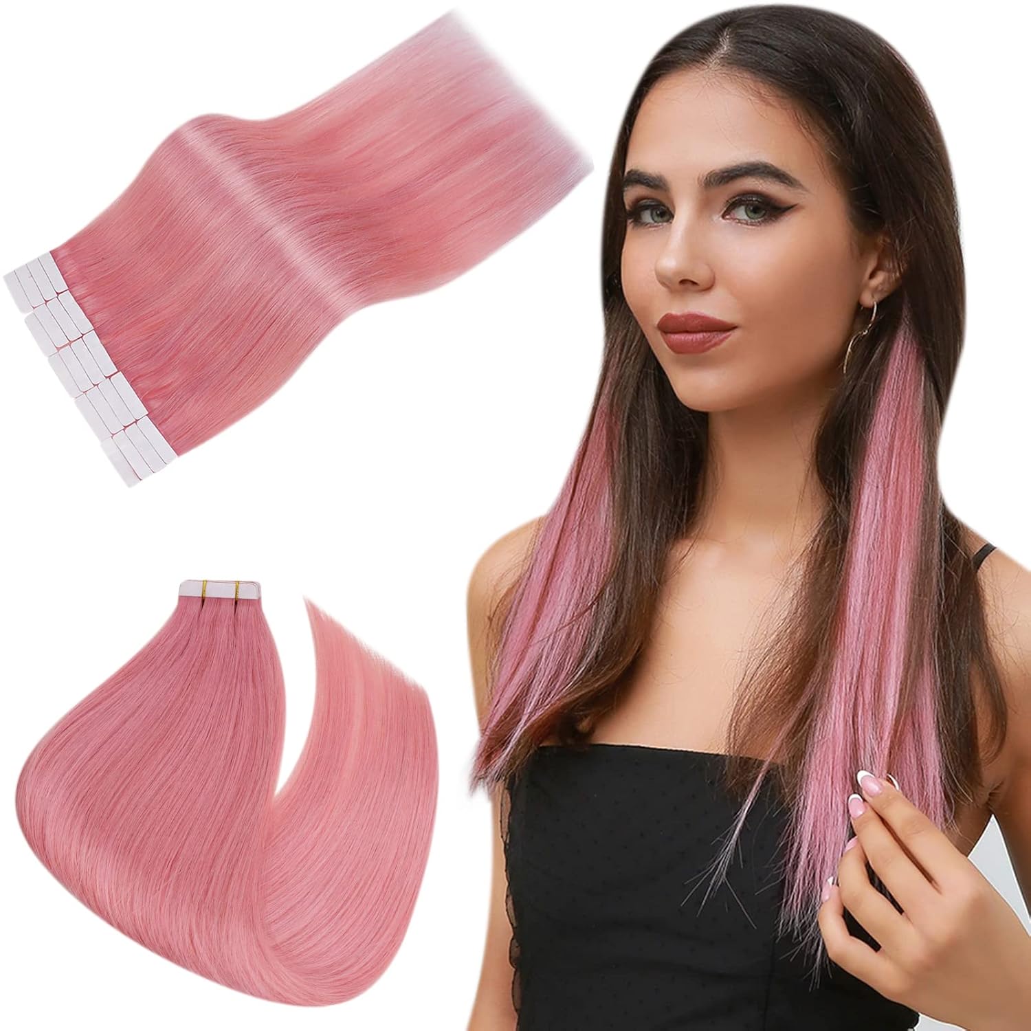 Easyouth Tape in Hair Extensions Pink Seamless Tape in