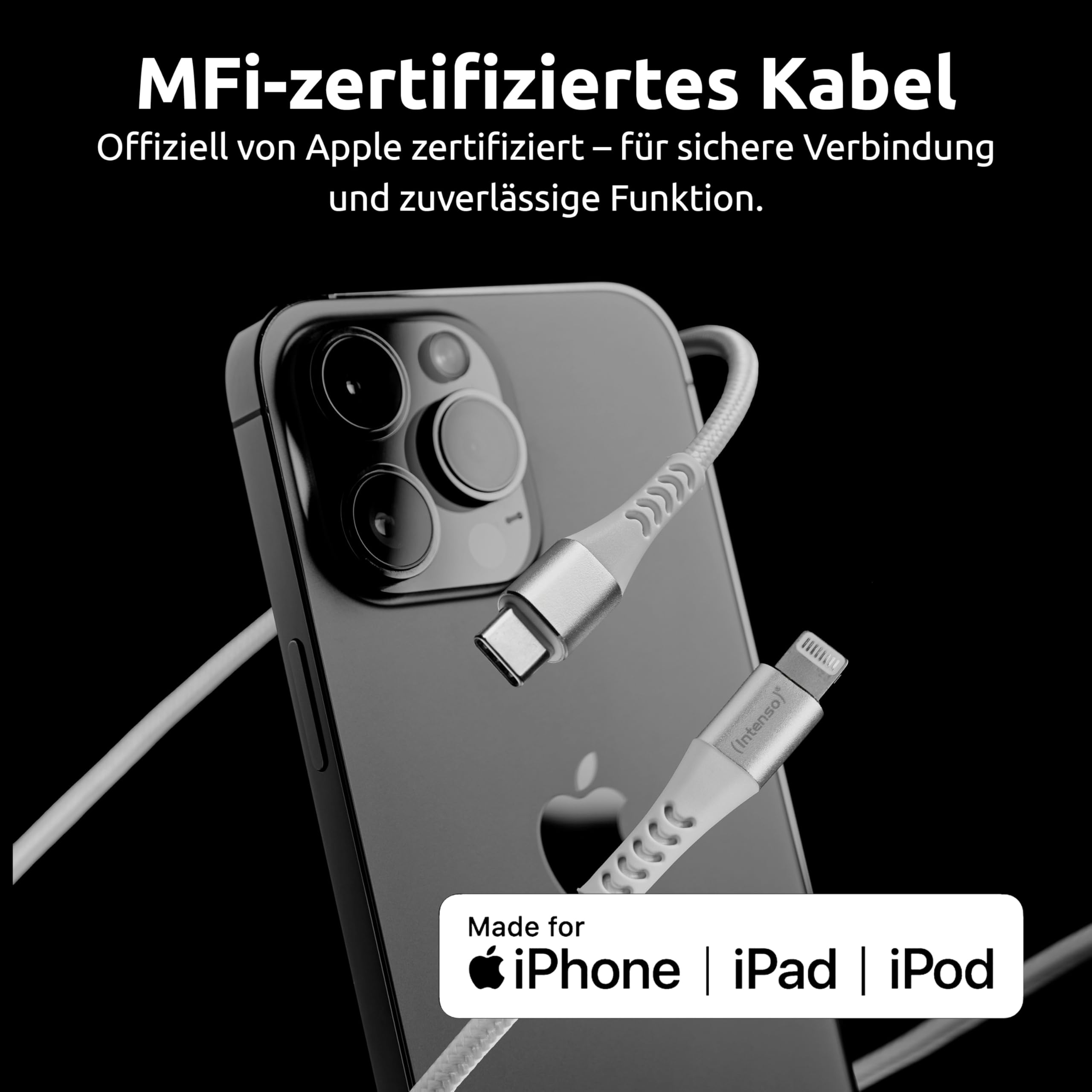 Intenso Kabel USB C315L, USB-C na Lightning kabel do transmisji danych i ładowania, Power Delivery o mocy do 60 W, nylon, 1,5 m, biały