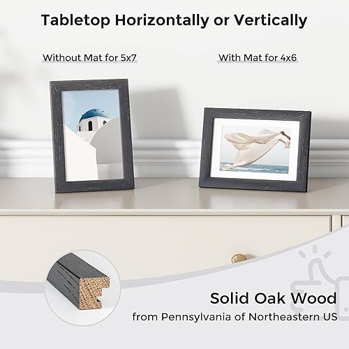 Miniatura 4 de Axeman Marco de fotos de 8 x 10 pulgadas con paspartú para 5 x 7 pulgadas, juego de 3 marcos de fotos de madera maciza de roble para pared y mesa,