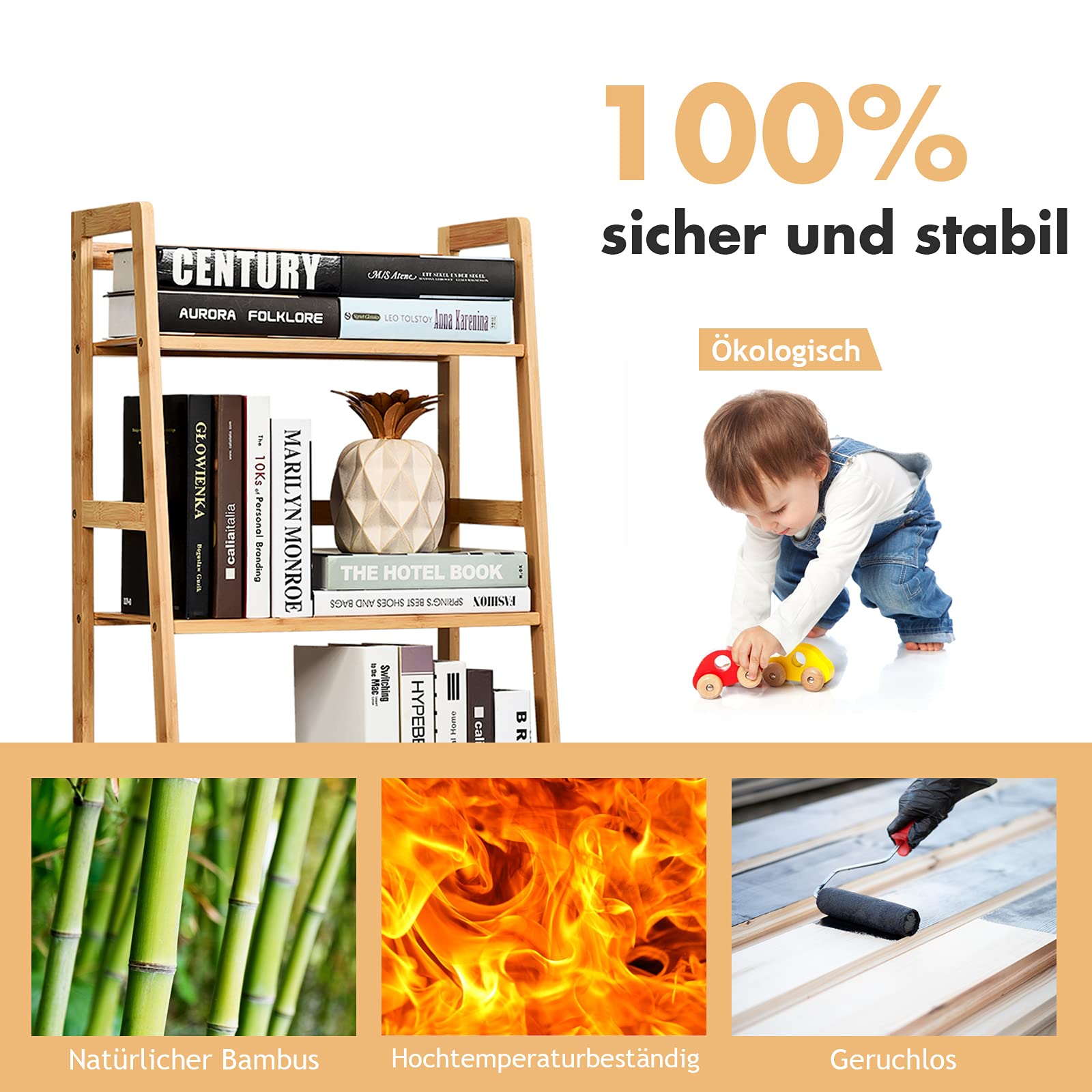 GOPLUS Pflanzenregal mit 4 Ebenen, Blumenregal Standregal aus Bambus, Wetterfest, Korrosionsbeständig, Stabil, Multifunktional, für Blumentopf Pflanzen Bücher und mehr, Indoor & Outdoor (Natur)