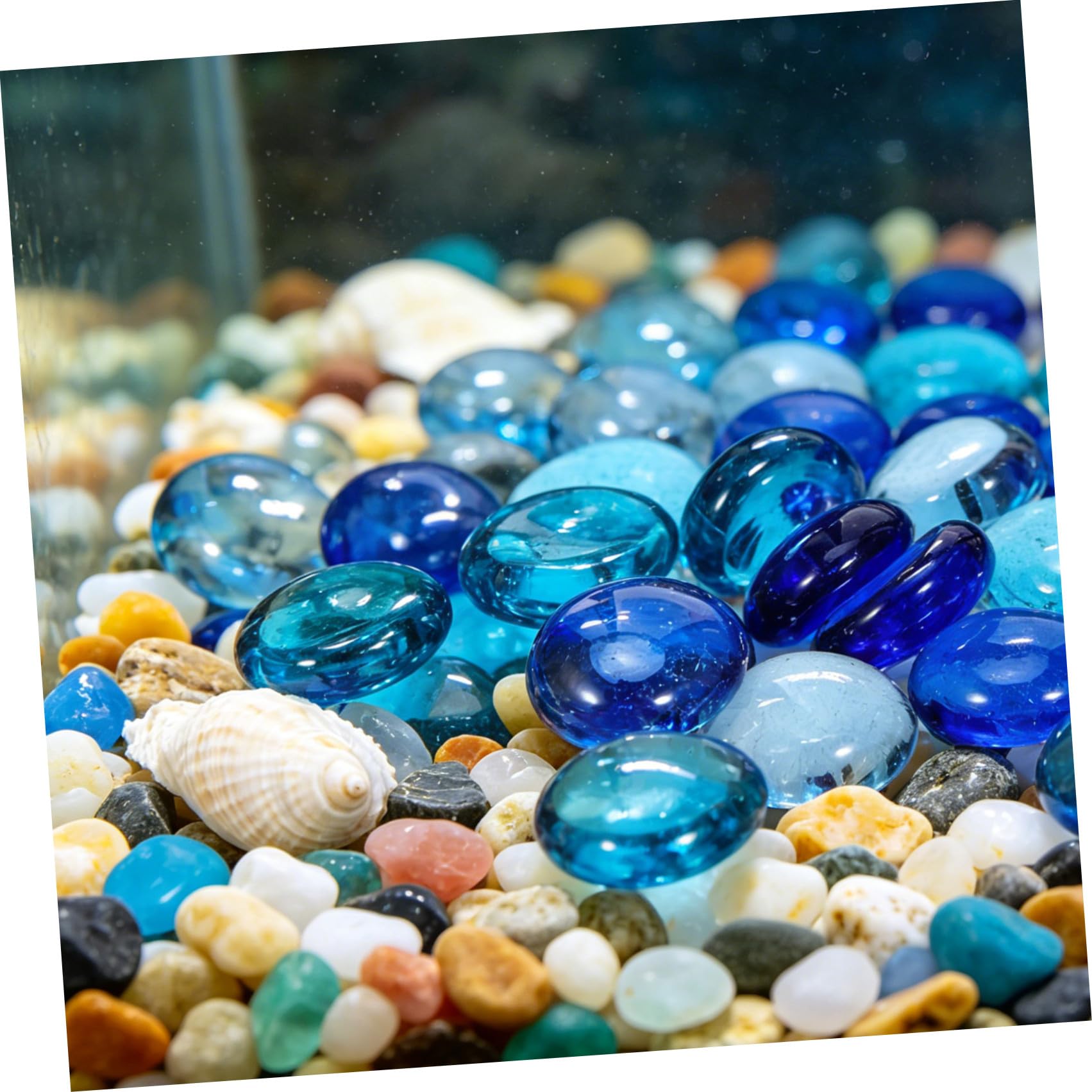 STOBAZA Blaue Glassteine Flach und Rund als Dekoration für Vasen und Aquarien Glatte Farbige Glasperlen für Garten und Blumentöpfe