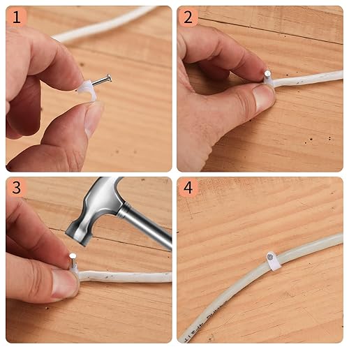 Miniatura 5 de 700 clips de cable con clavos de acero, clips de gestión de cables de cable, cable Ethernet blancocable coaxialsoporte de cable de cable, clips de