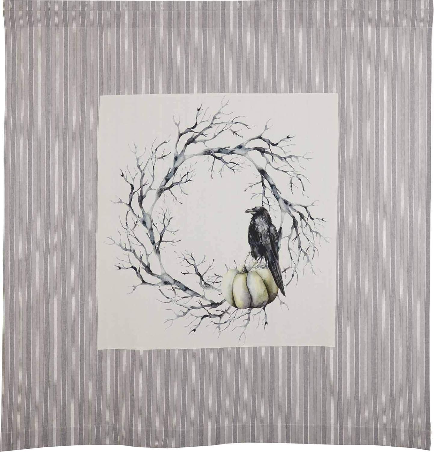 Piper Classics Midnight Moon Wreath Shower Curtain, 72" x 72", Spooky Halloween Wreath with Crow and Pumpkin on Grain Sack Stripes, Farmhouse Décor