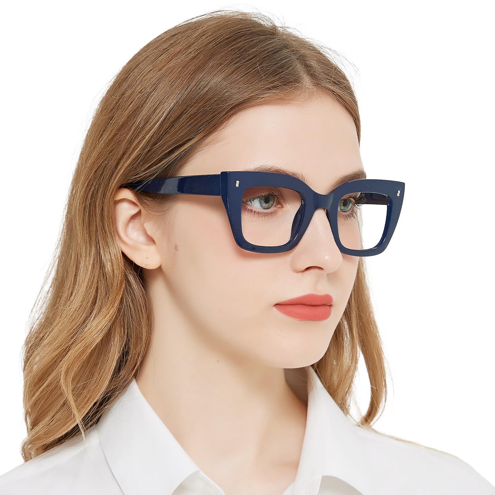OCCI CHIARI Oversized Women's Reading Glasses 0.0, Thick Frame Blue Light Blocking Glasses for Women Spring Hinge (Blue) - Image 2
