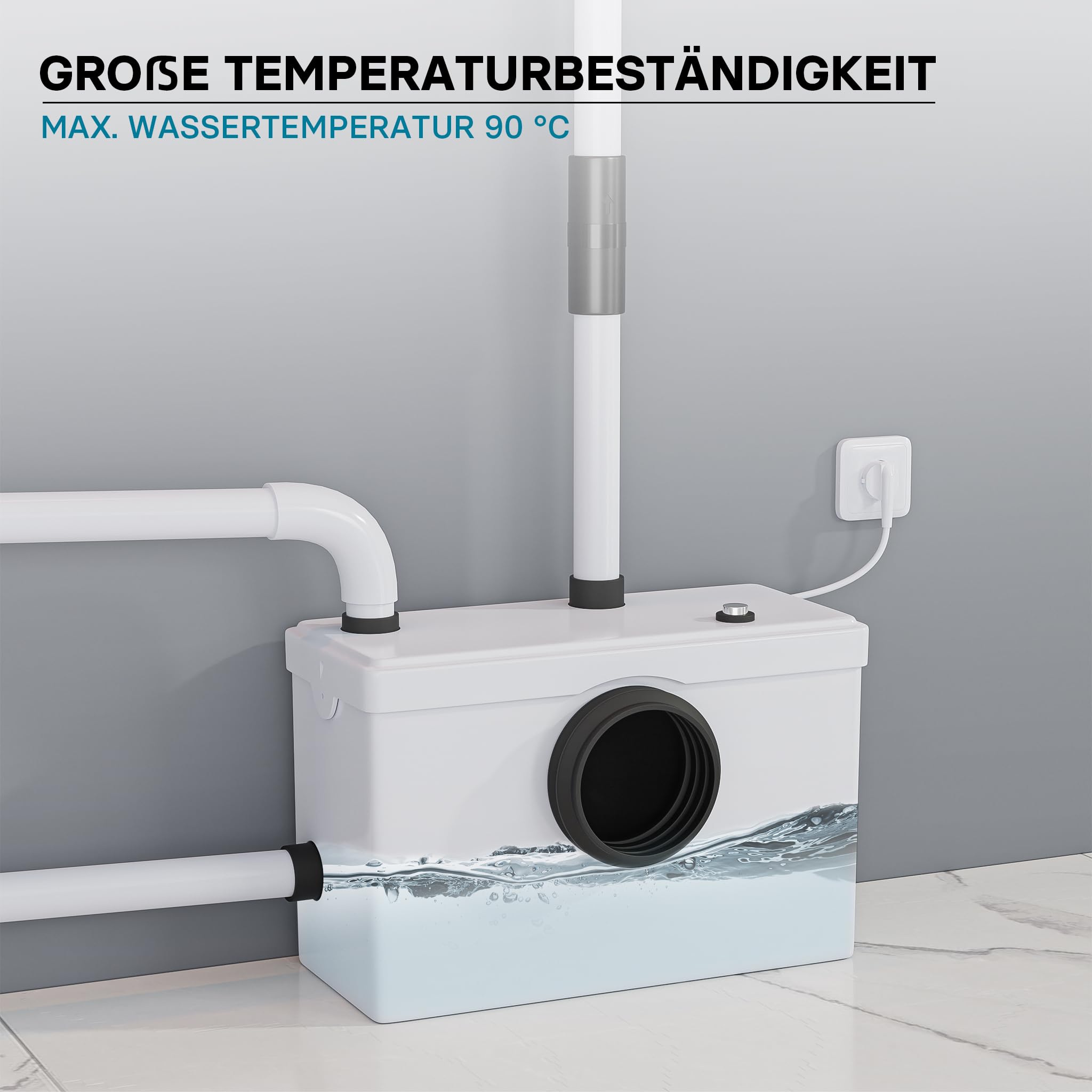 Wiltec 3/1 Kleinhebeanlage 600 W mit Häcksler, Hebeanlage bis 10 m Höhe, Abwasserhebeanlage mit 3 Einlässen, für WC und Dusche