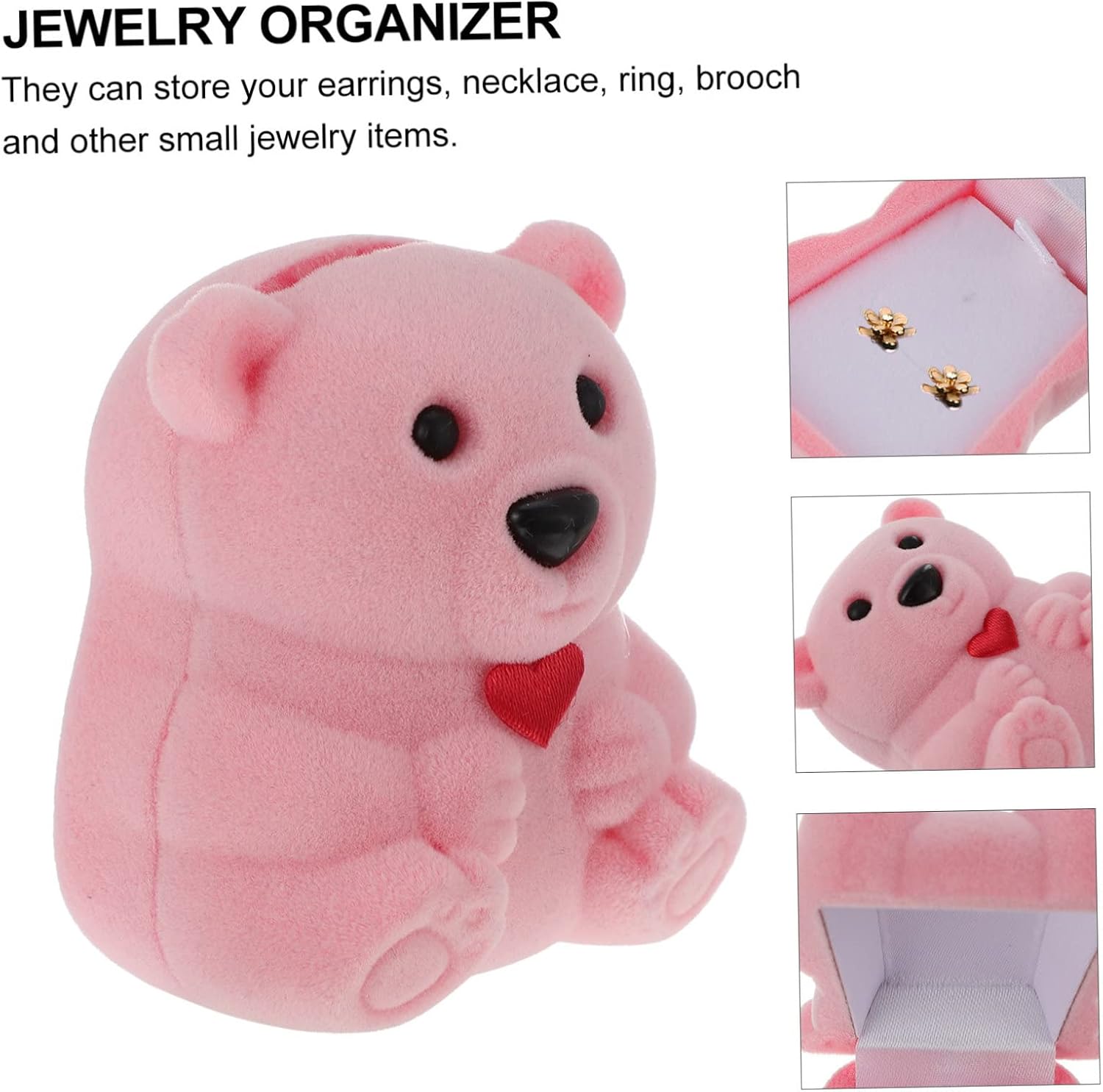 Bear Ring Box with Cover Velvet Jewelry Storage Case Creative Bear Shape Design for Proposal and Valentines Gift Protective Ring Display with Scratch Resistant Velvet Interior and image 3
