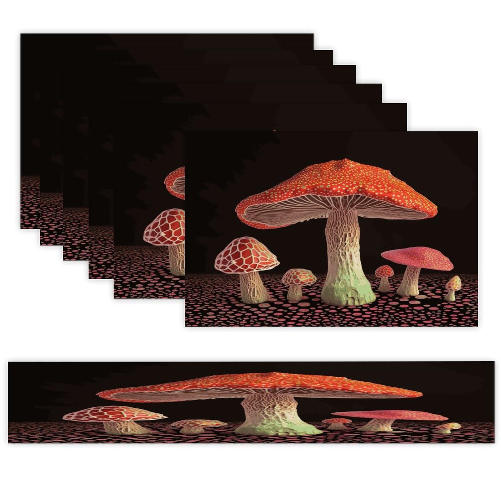 Mushroom Table Runner and Placemats Set of 6 Heat Resistant Table Runner Place Mats Modern Cloth Table Mat Washable Linen Placemat Festive Reusable Set
