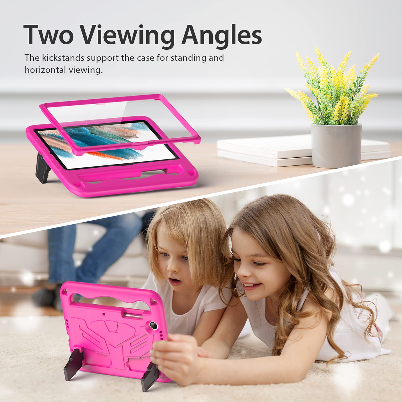 Funda Niños para Samsung Galaxy Tab A8 10,5 Pulgadas (SM-X200/X205/X207) con Protector de Pantalla Incorporado, Asa Infantil y Correa de Hombro, Funda Infantil Antichoque, Magenta