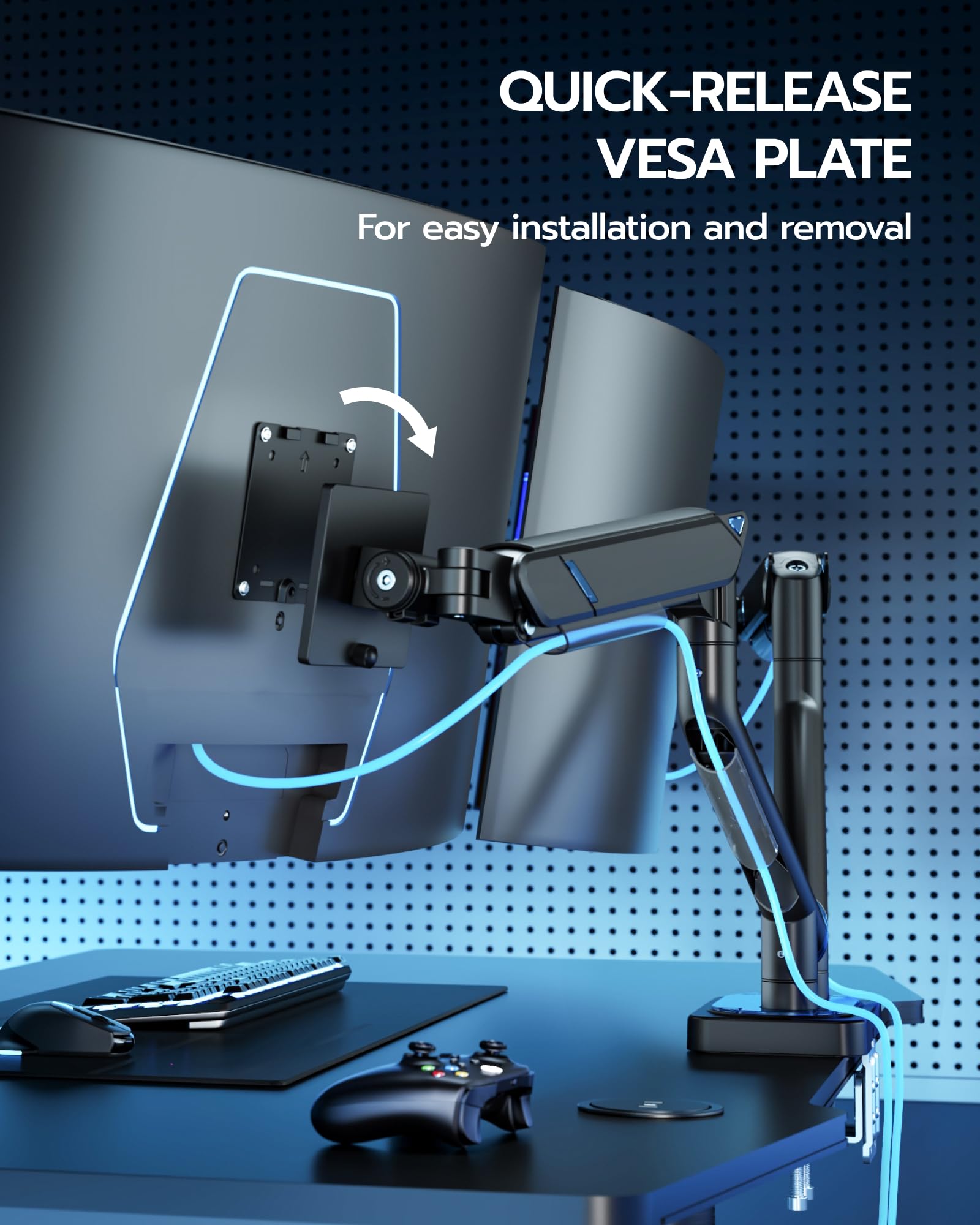 ARES WING Braccio Monitor Doppio per Schermi 17-45 pollici, Nero | Braccio per monitor con molla a gas, supporto regolabile per schermi fino a 20 kg/braccio, attacco VESA 75/100 mm