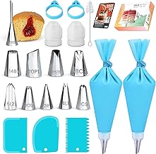 Piping Bags and Tips | RFAQK 30 PCs Cake Decorating Kit Supplies-10 Numbered Piping Tips & 10 Pastry bags with Pattern Chart & EBook-Icing Piping Set-Cupcake Cookie Decorating Kit & Douille Patisserie