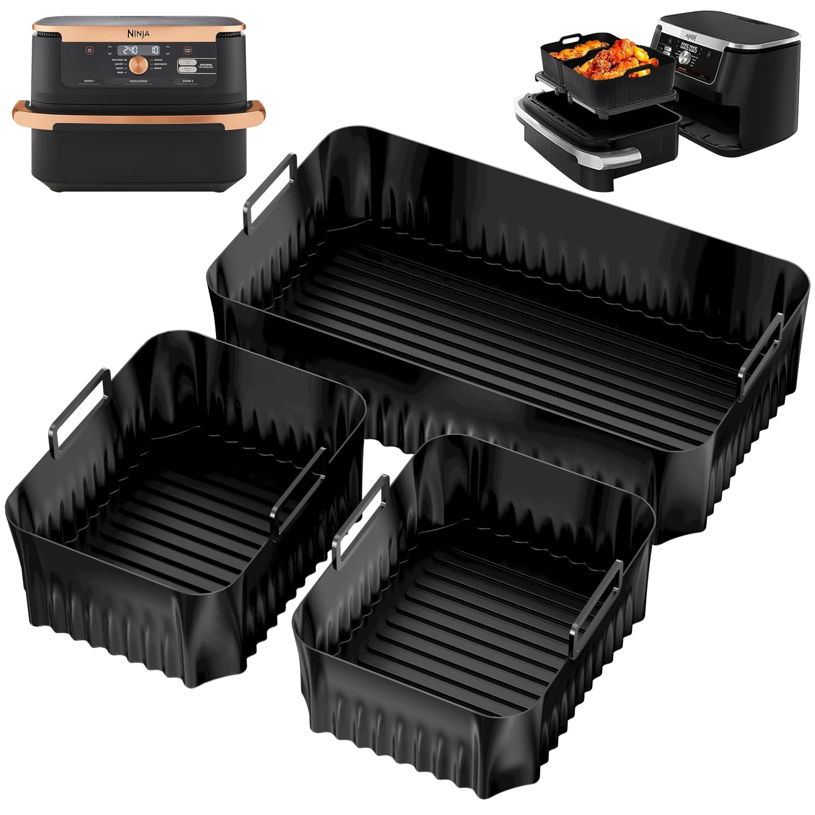Chiluxendo 3 Silicone Air Fryer Mold, Reusable Silicone Pot, Air Fryer Accessories, Non-stick Airfryer Tray, Rectangular Fryer Basket for Baking Cakes, Microwave, Oven
