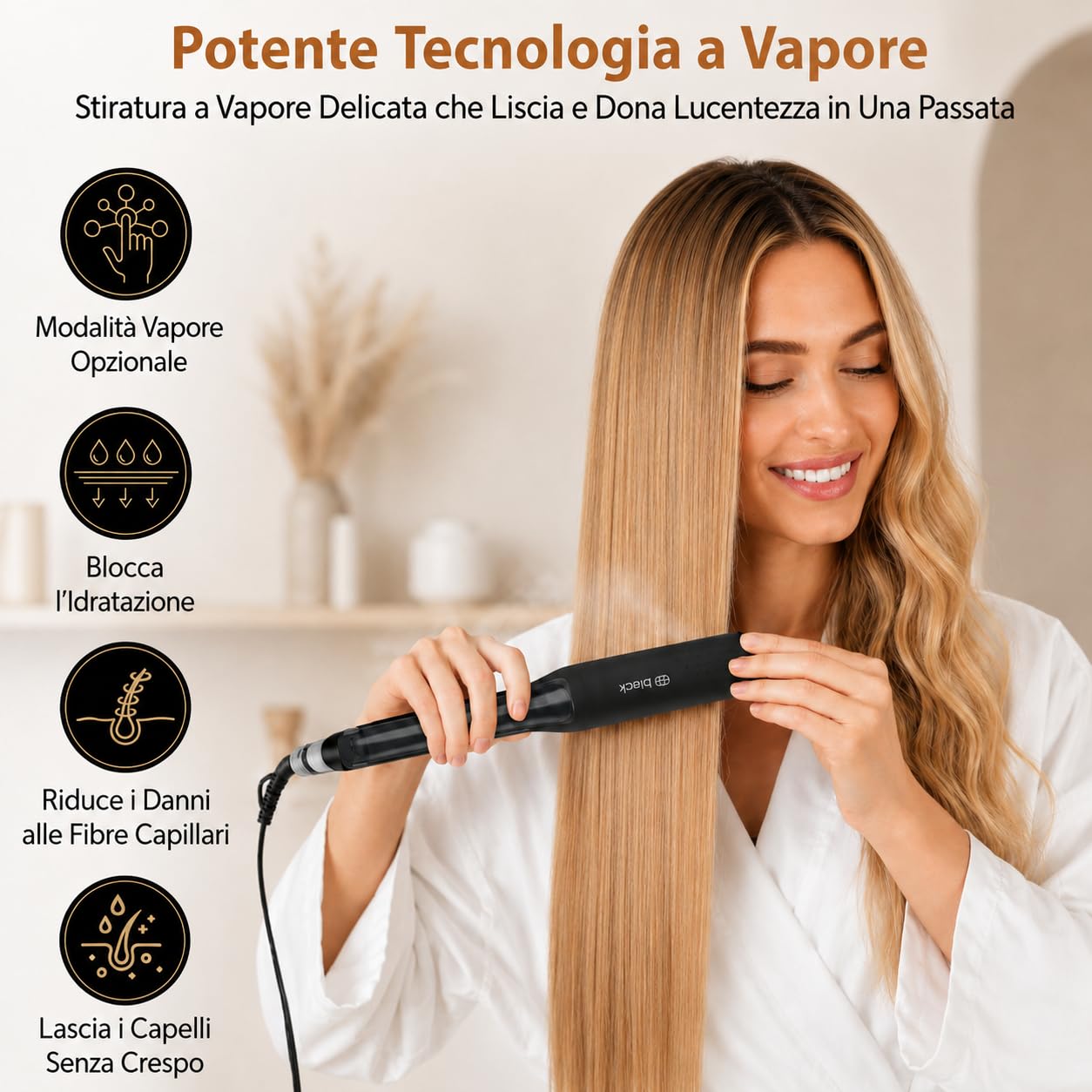 Golden Goods Piastra per capelli 2 in 1 Steampod Pro Vapore potente, Steampod Black Edition per capelli lisci e ricci, piastra capelli