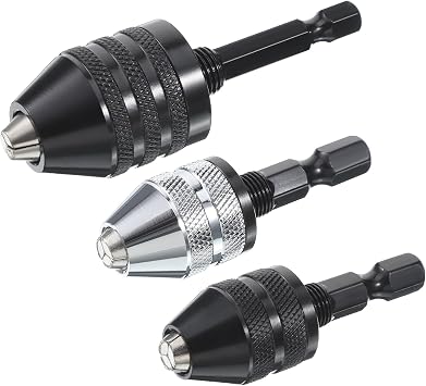 3PCS Drill Bit Adapter with 1/4 Hex Shank, 1/4 Keyless Drill Chuck Adapter, Small Drills Chuck Extension for Impact Driver Quick Connect 0.6-8mm,0.3-3.6mmx2