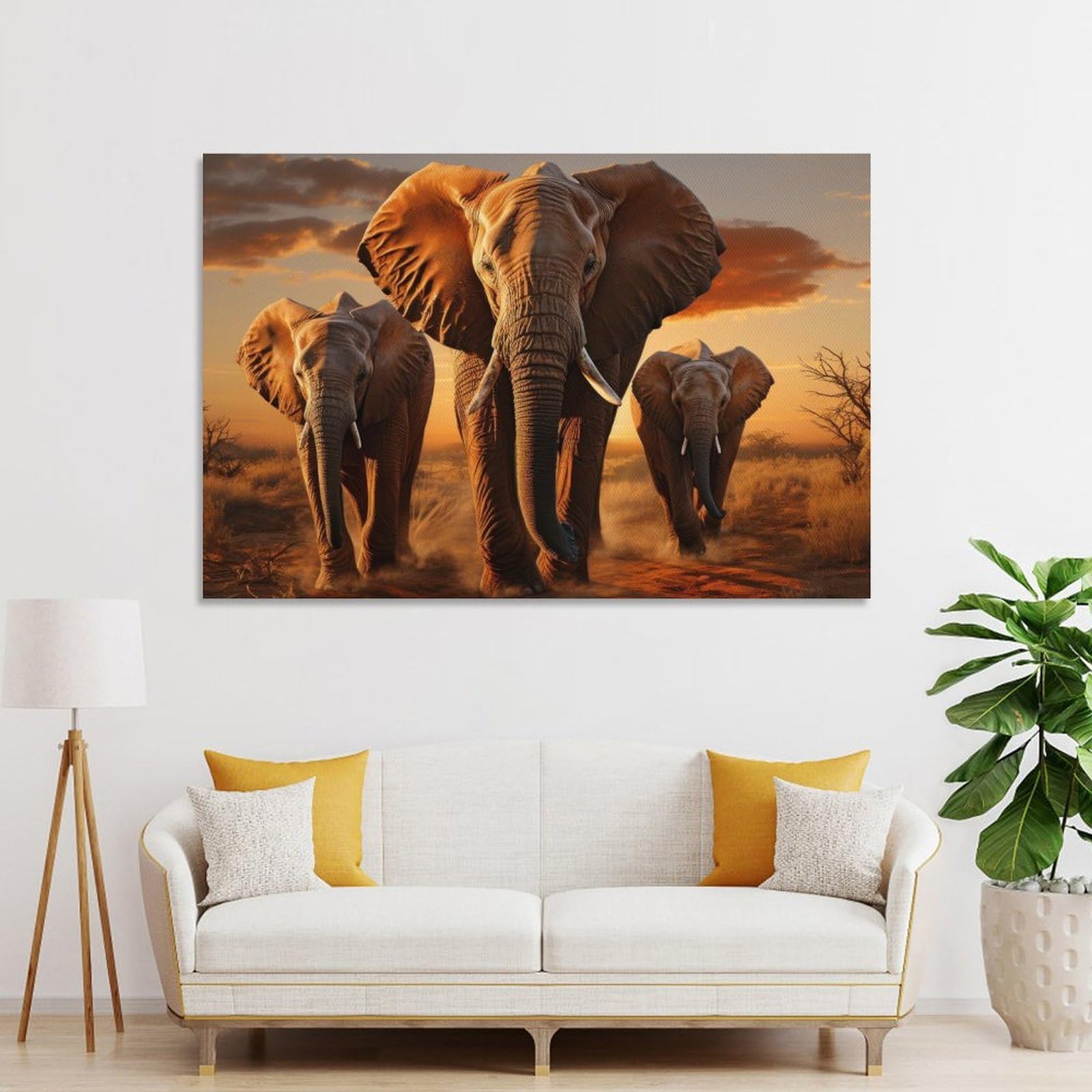 Junmoney Three Elephants Wall Decor Canvas Print, 20x30inch(50x75cm), for Wall Displays, Bedrooms Or Room Updates, Wall Decor Suited to Curated Displays