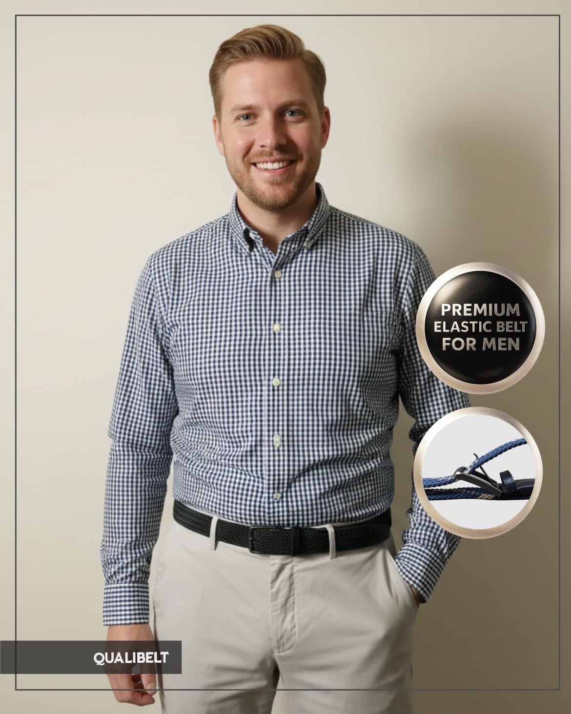 Men’s Braided Elastic Stretch Golf Belt – Big and Tall Men Woven Belt, 1.38" Leather-Tipped Adjustable Fit - Image 5