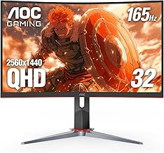 AOC CQ32G2S 32" Curved Frameless Gaming Monitor 2K QHD, 1500R Curved VA, 1ms, 165Hz, FreeSync, Height Adjustable, 3-Year Zero Dead Pixel Guarantee,Black (Renewed)