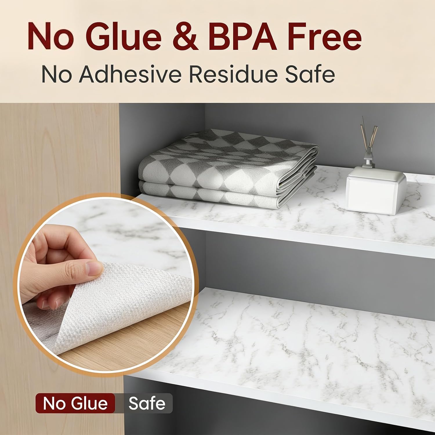Coavas Shelf and Drawer Liner, Non Slip Extra Grip Non Adhesive Waterproof Thickened Cabinet Mat, Easy Cut for Kitchen Pantry Bathroom Dresser Cupboard (Marble, 12IN x 20FT)