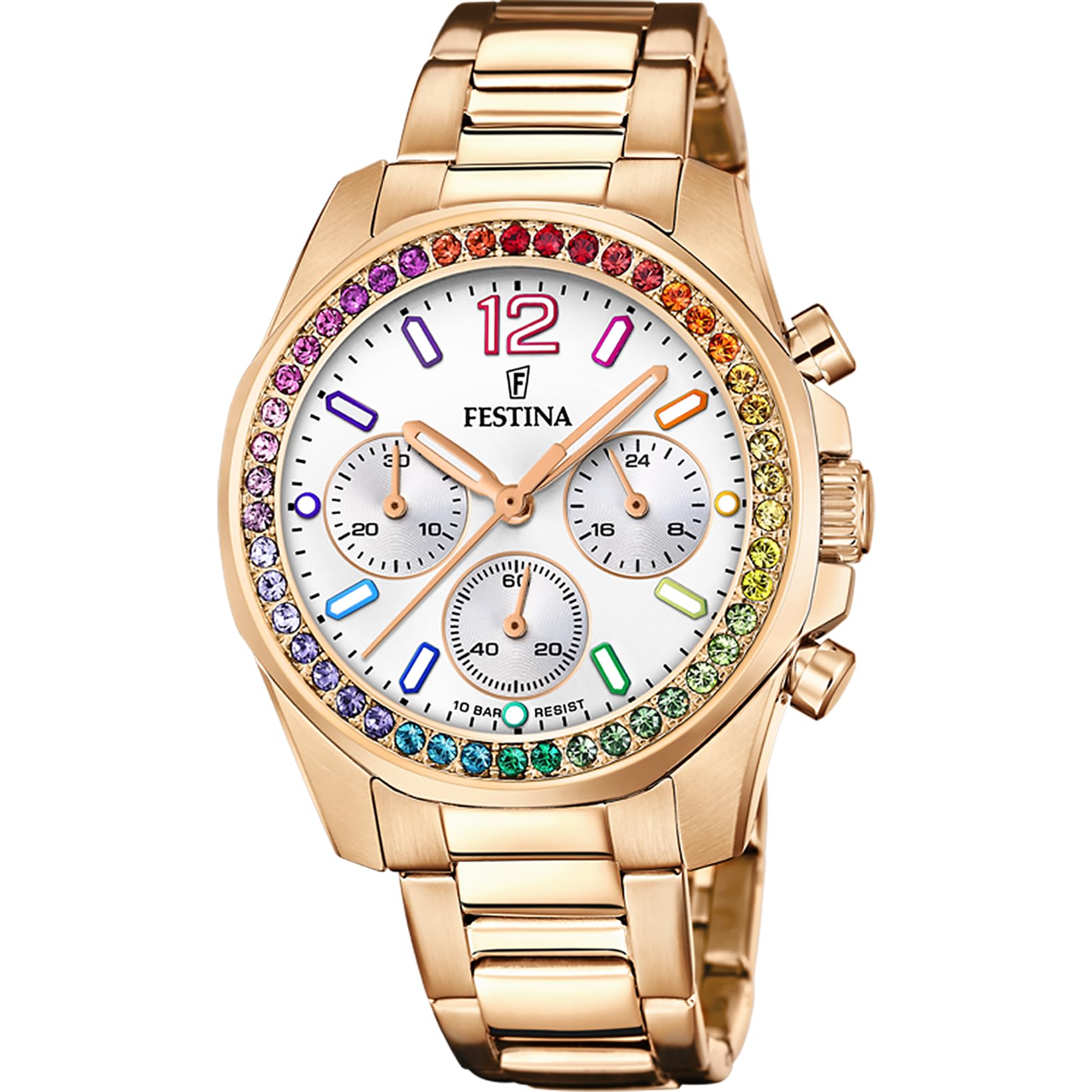 Festina Damenuhr Analog aus Edelstahl 316l Rosa | Quarzwerk Chronograph, Widerstandsfähiges Mineralglas, Wasserdicht 10 ATM, Special Prices F20639/2