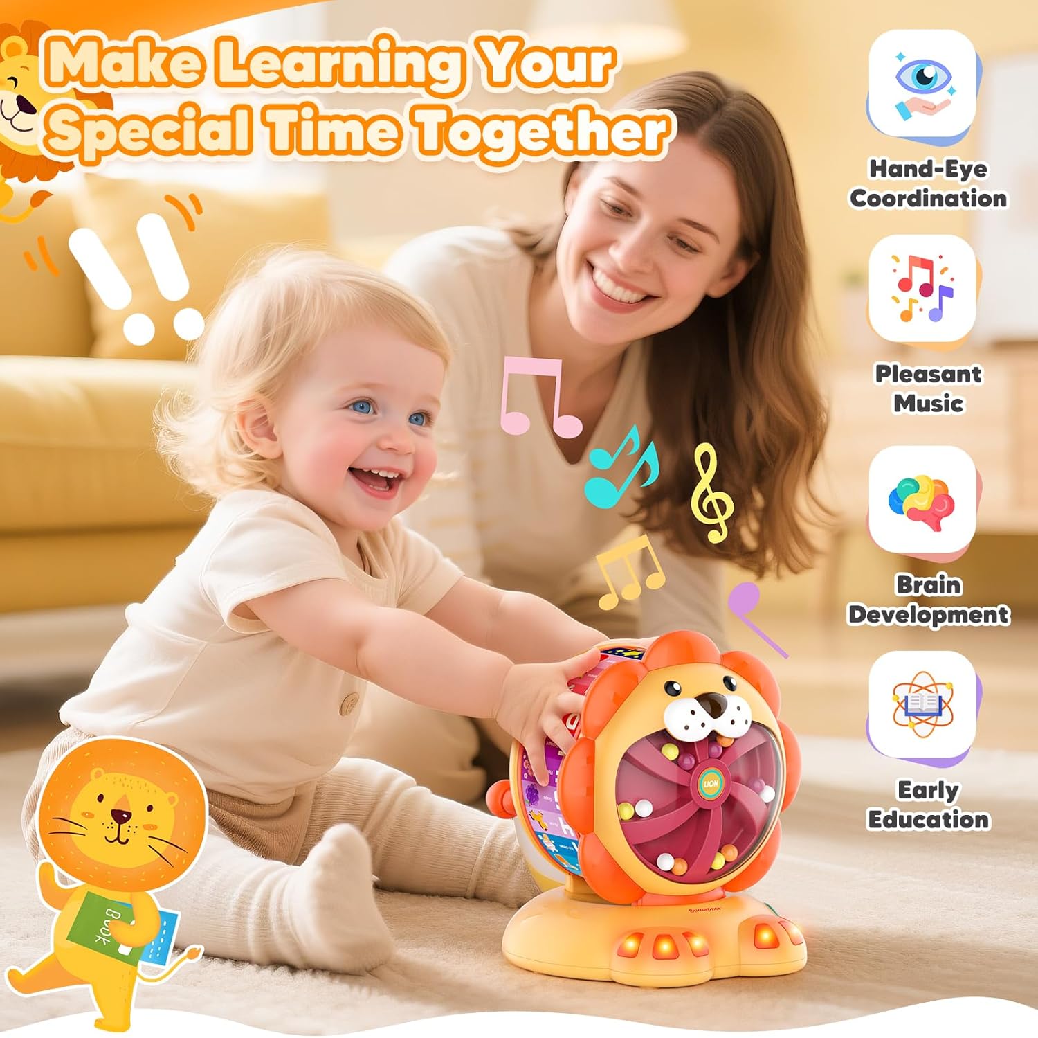 Lion Alphabet Learning Toy and 7-in-1 Montessori Drum for Toddlers