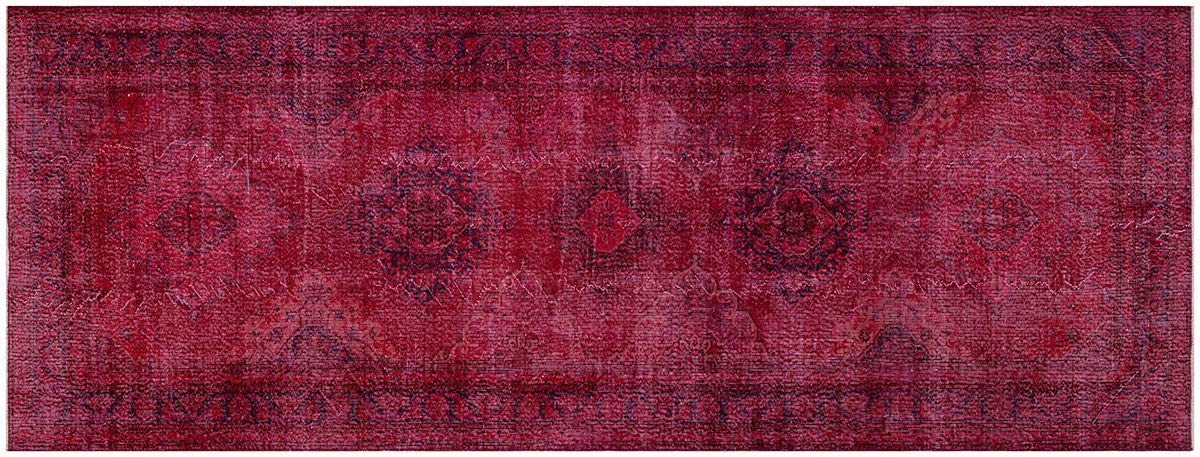 Tapis vintage turc fait à la main rouge 146x388 cm en laine authentique