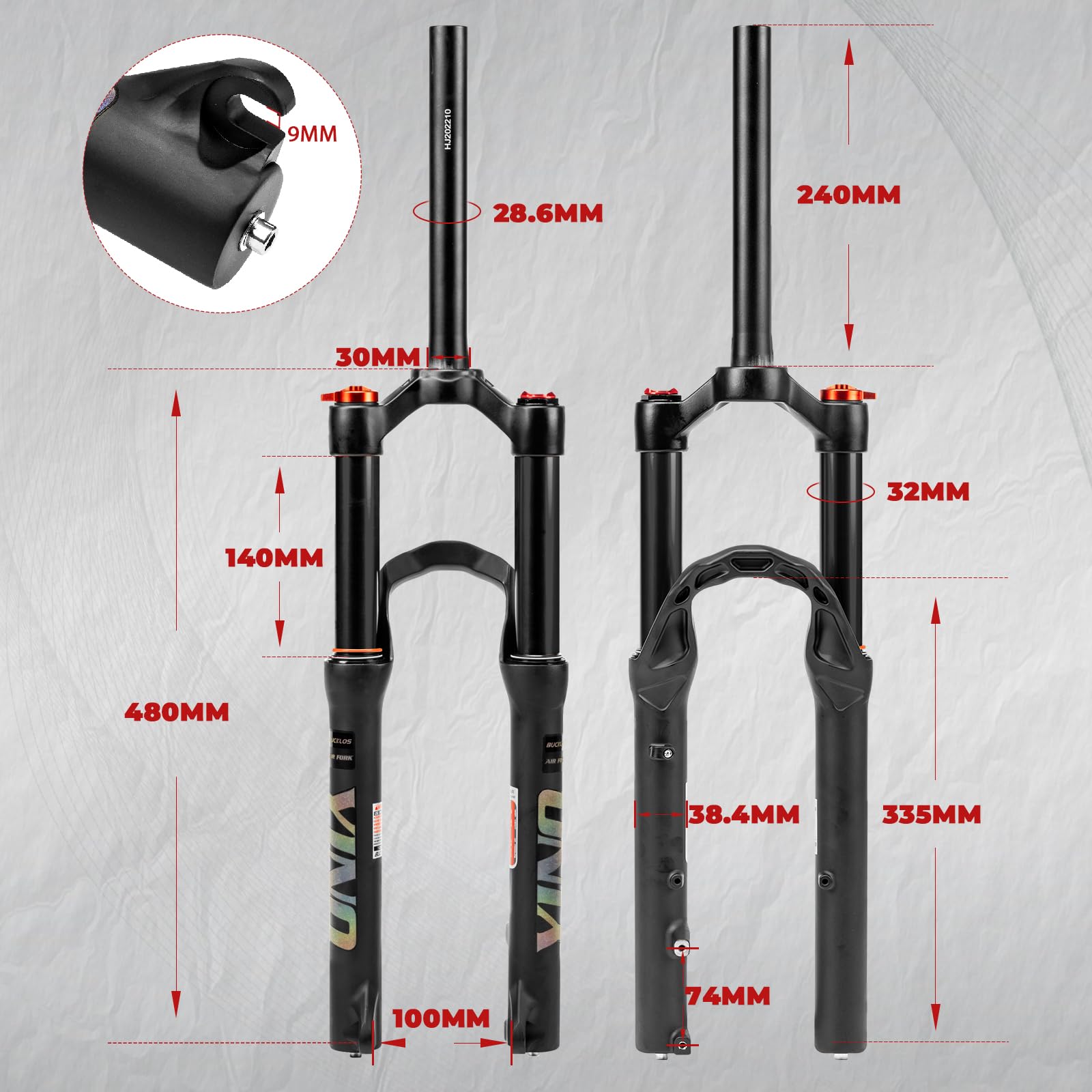 24-Zoll-MTB-Luftfedergabel 120 mm Federweg, Schnellspanner 9 mm/100 * 15 mm, 1-1/8" gerades Rohr, manuelle Sperre, XC AM, ultraleichte Mountainbike-Vorderradgabel