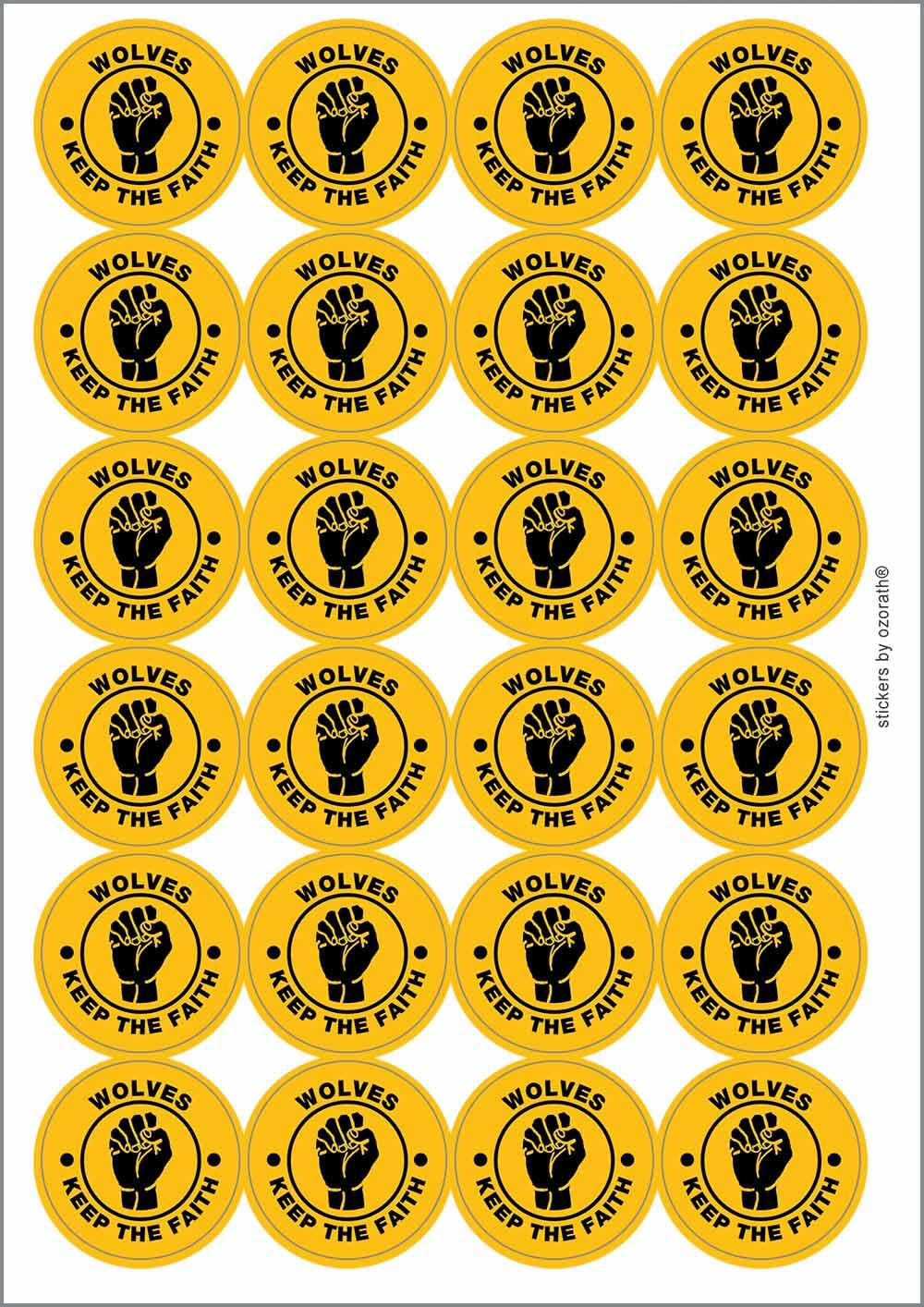 Wolves Keep The Faith Northern Soul Circular Matt Paper Stickers A4 Sheet of 24 (Each Sticker is 45mm Diameter)