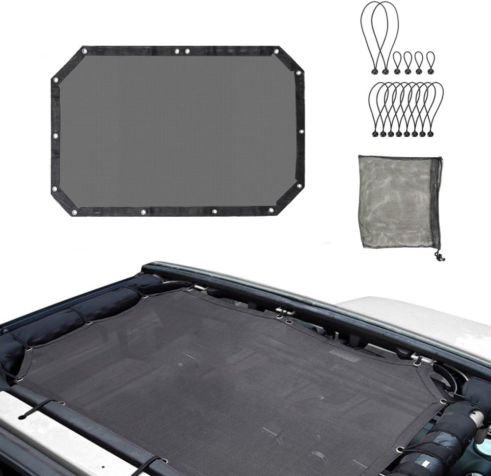 Micephon Soft Top Sun Shade for 2007-2018 Jeep Wrangler JK JKU 2-Door & 4-Door Bikini Top Sunshade Mesh Covers Durable Polyester Roof UV Protection Free Airflow